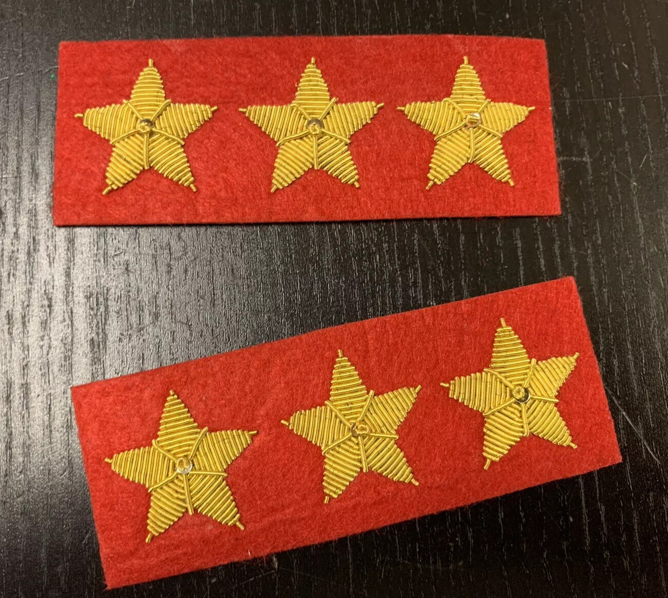 Civil War Confederate Gold Stars - RED Background - 3 Star COLONEL pair - NEW
