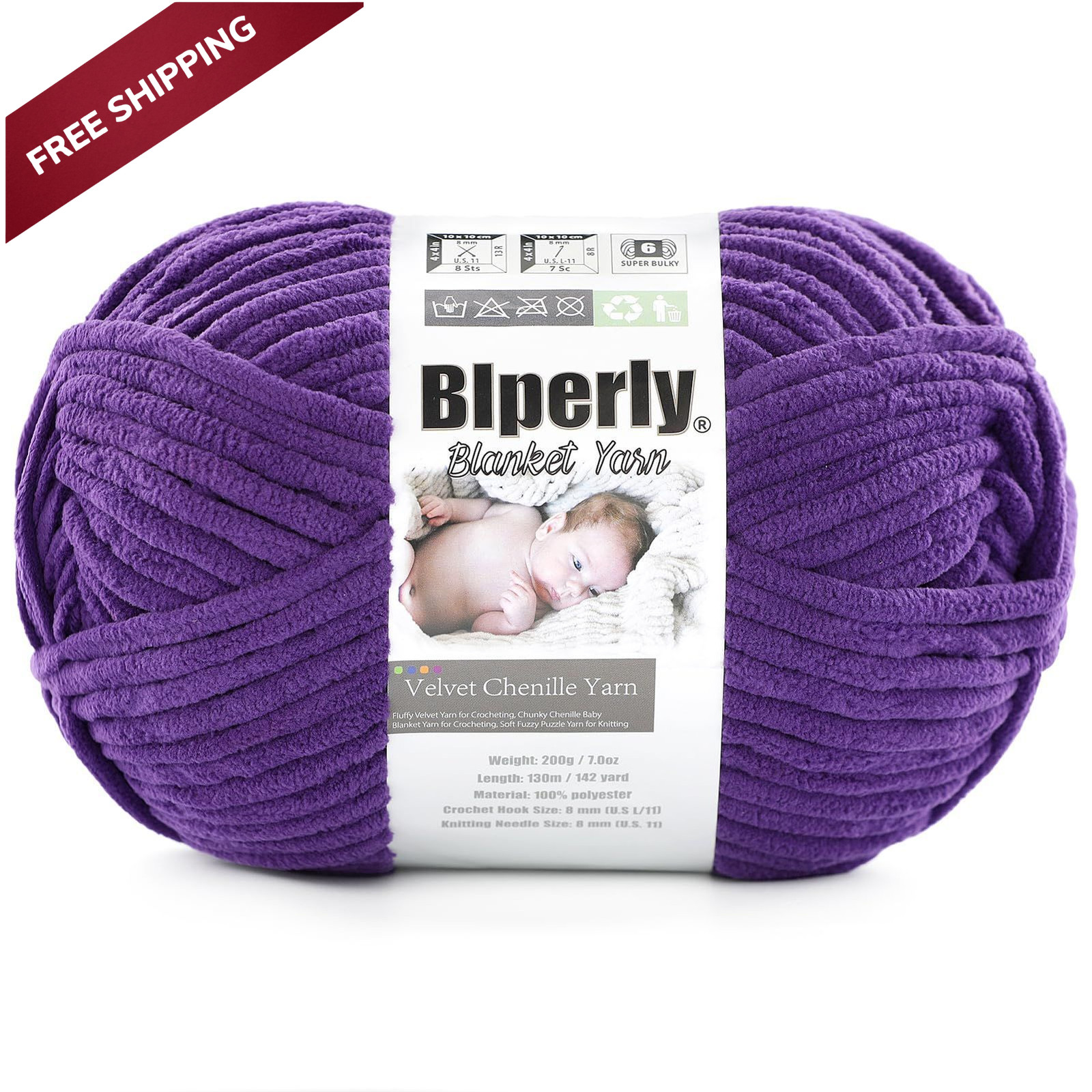6 Super Bulky Velvet Chenille Yarn for Crocheting - 1 1 Skein, Dark Purple