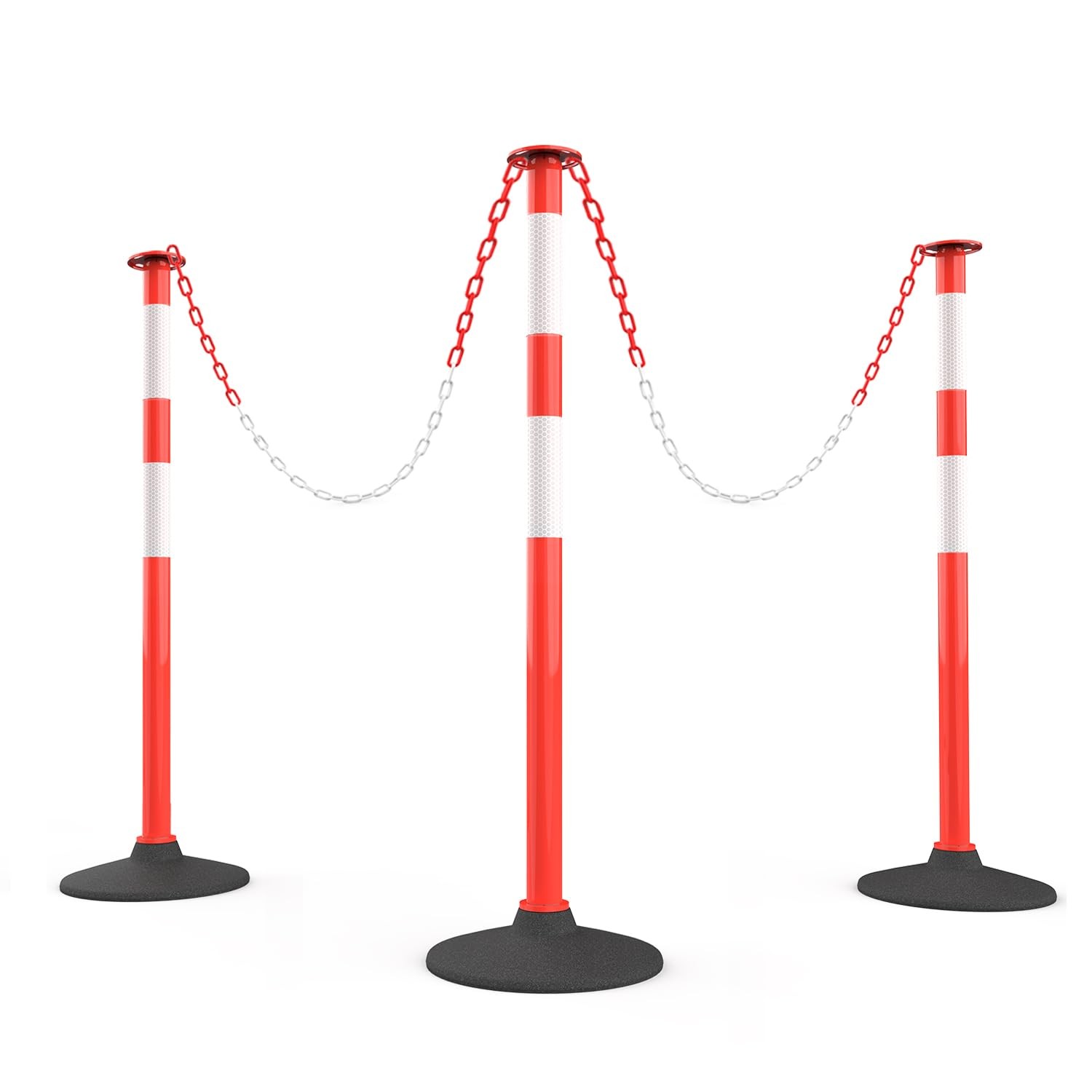 Traffic Delineator Posts 3 Pack Orange Weighted Base Safety Barrier