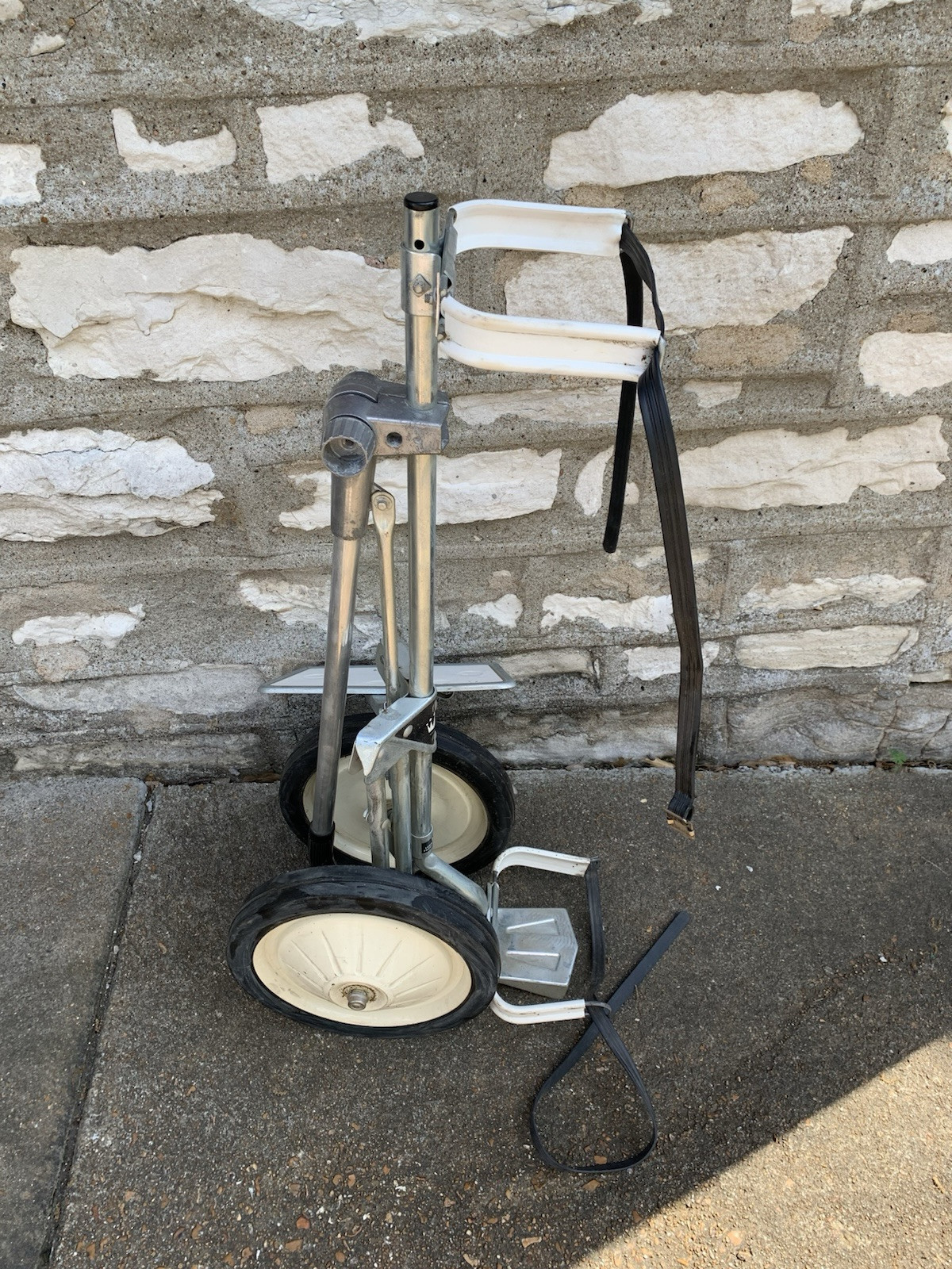 Vintage Metal Golf Bag Caddy W/ Straps Push Pull Cart 36”