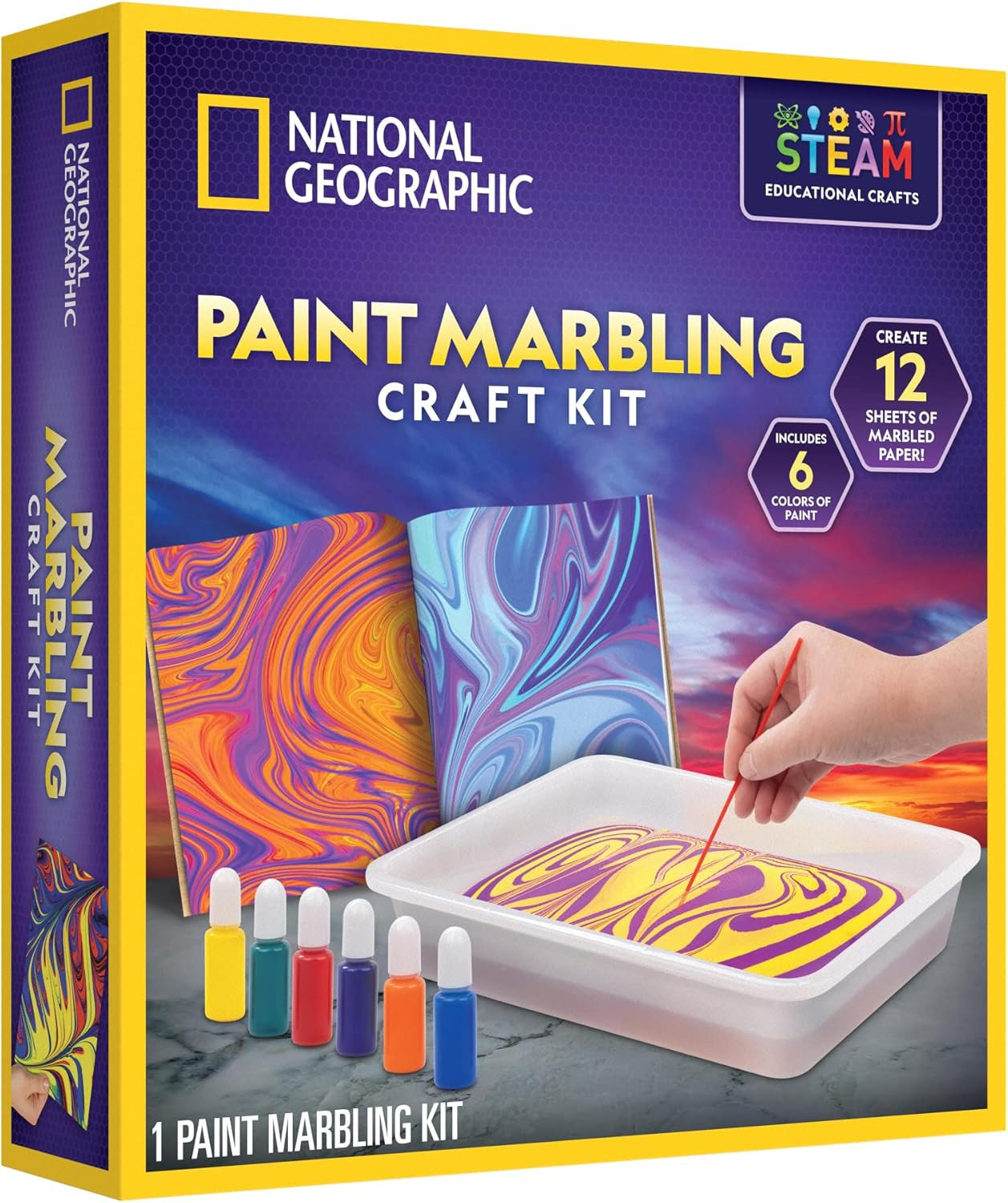 NATIONAL GEOGRAPHIC Marbling Paint Kit for Kids - Create 12 Sheets of Marble Art