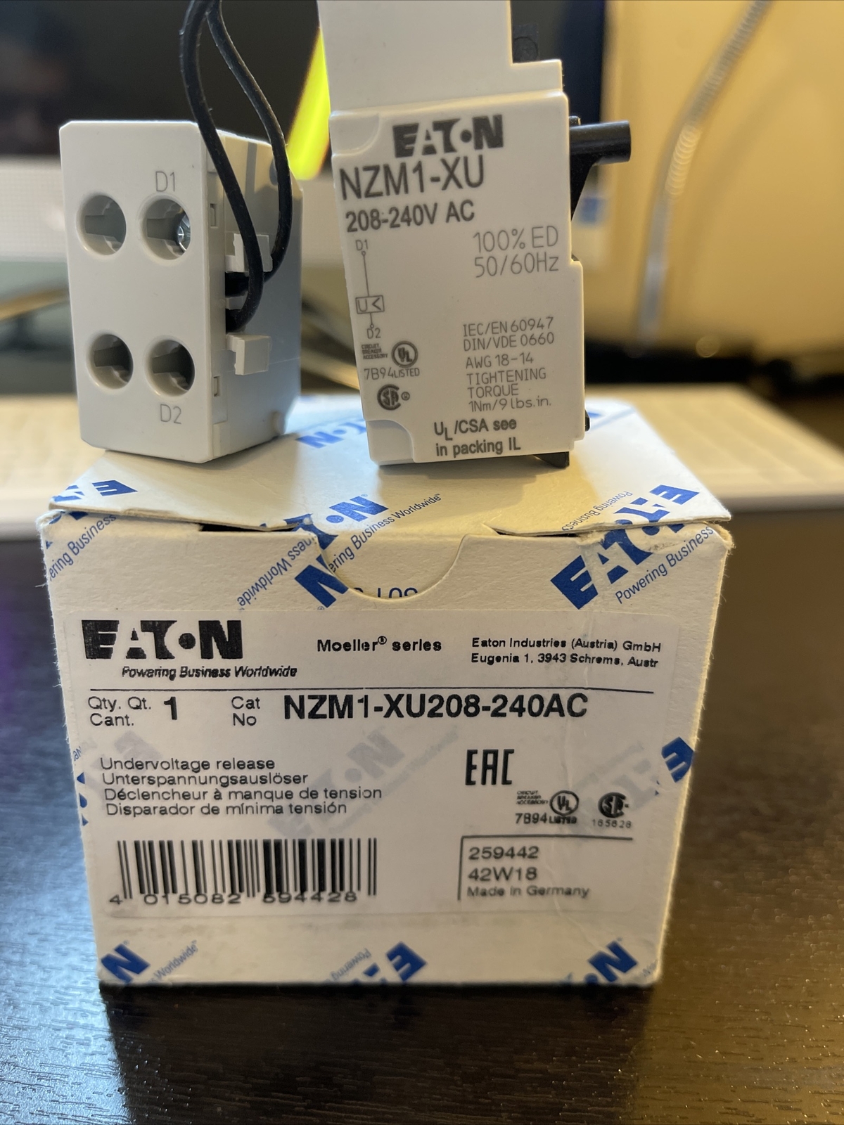 NZM1-XU208-240AC UNDER VOLTAGE TRIP EATON