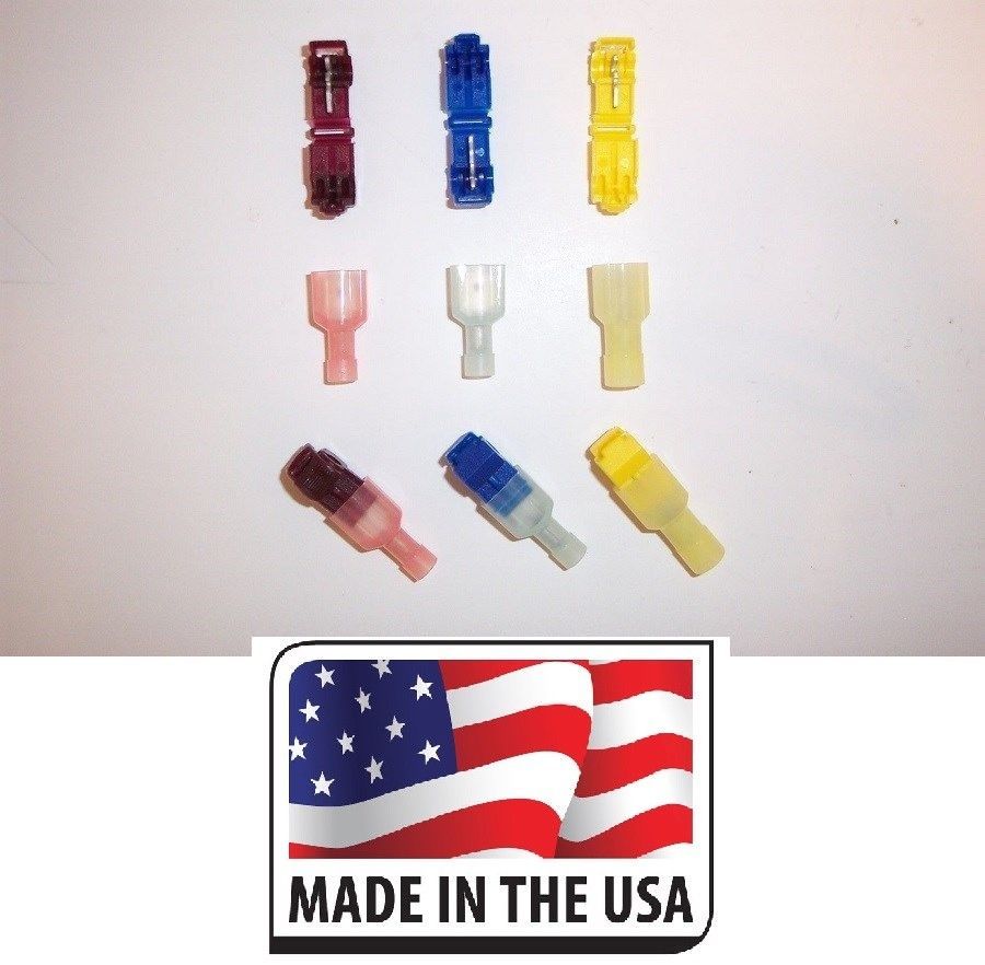 300 T-TAPS & MALE PUSH ON CONNECTORS SPLICE - ALL SIZES  RED, BLUE, YELLOW