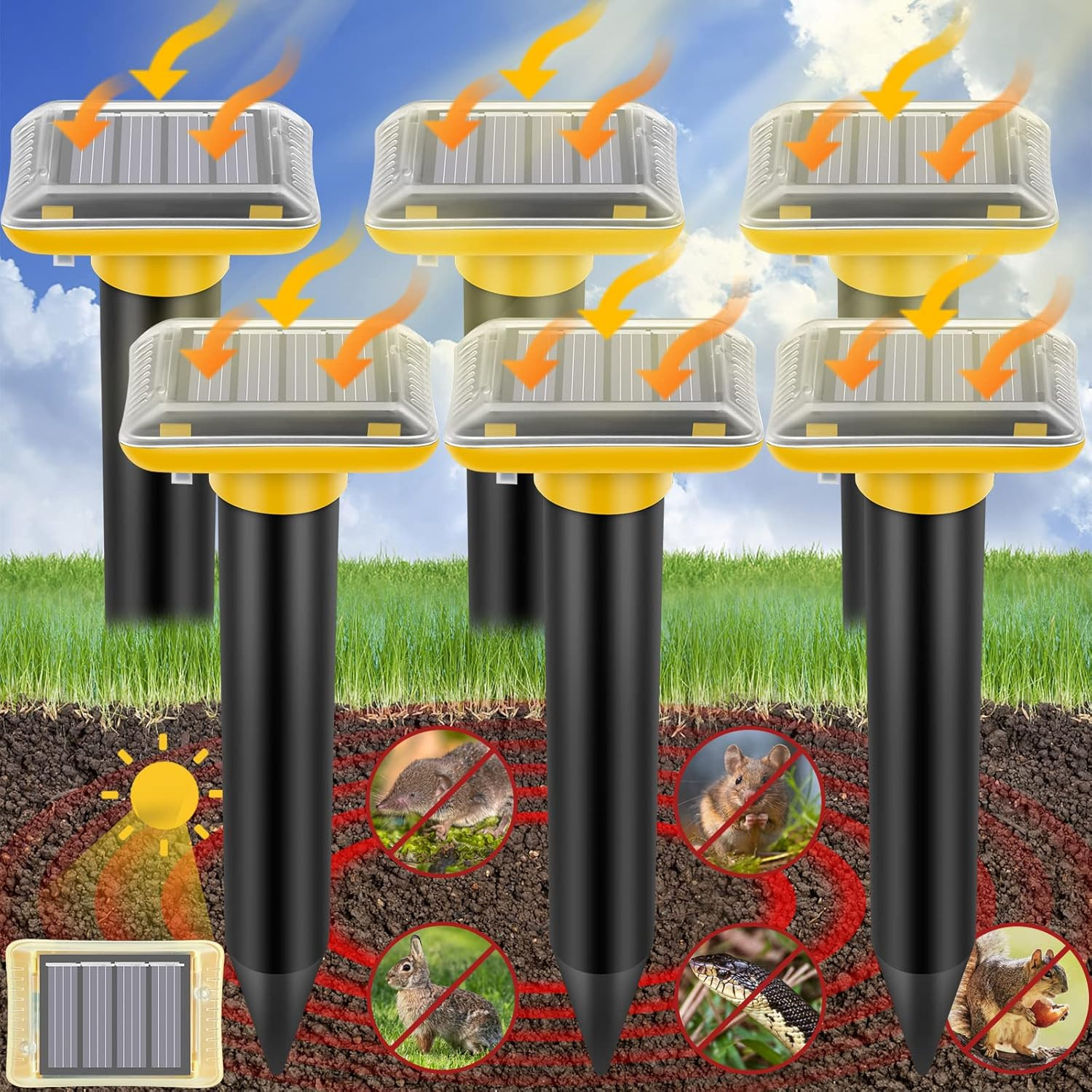 Solar-Powered Ultrasonic Mole and Gopher Repellent - 6 Pack