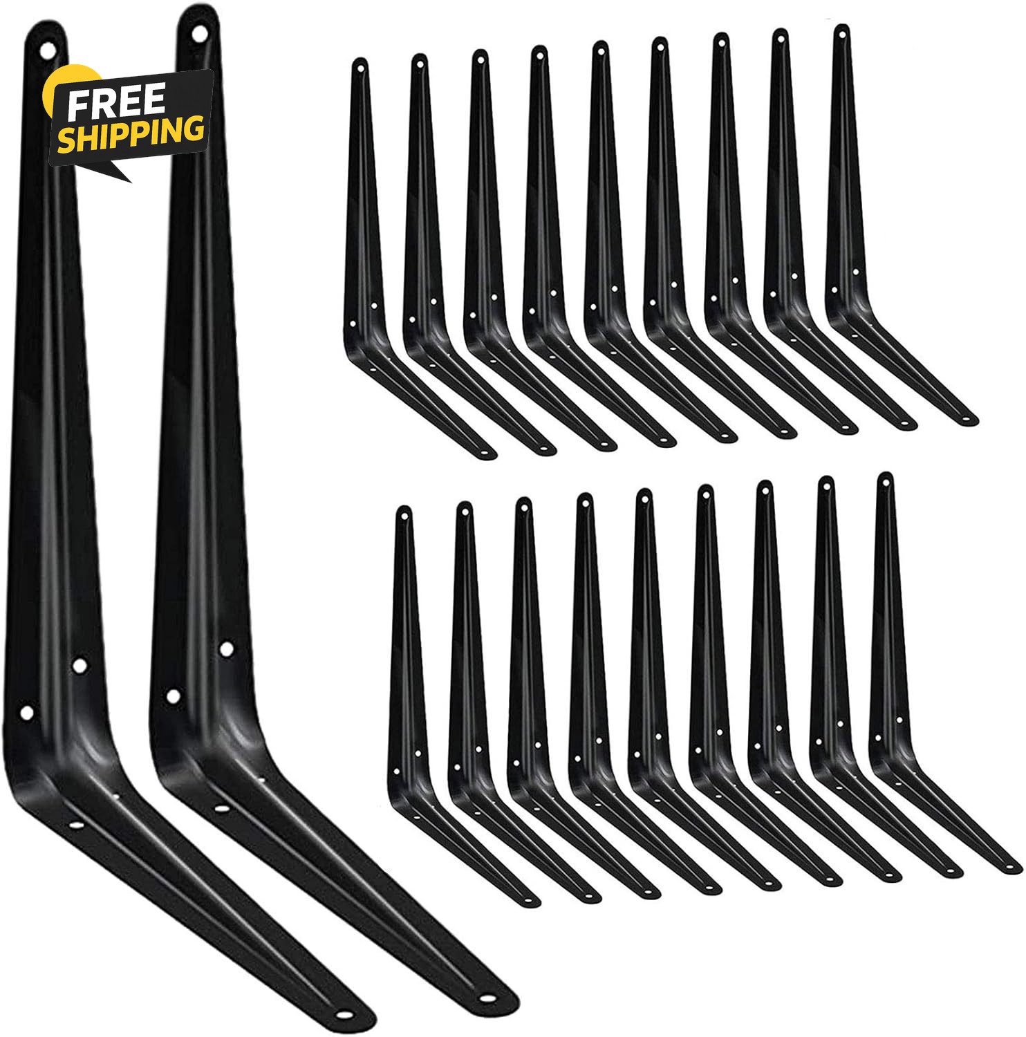 20 Pack Shelf Brackets 12 Inches, Heavy Duty Black Iron Metal Floating Bracket