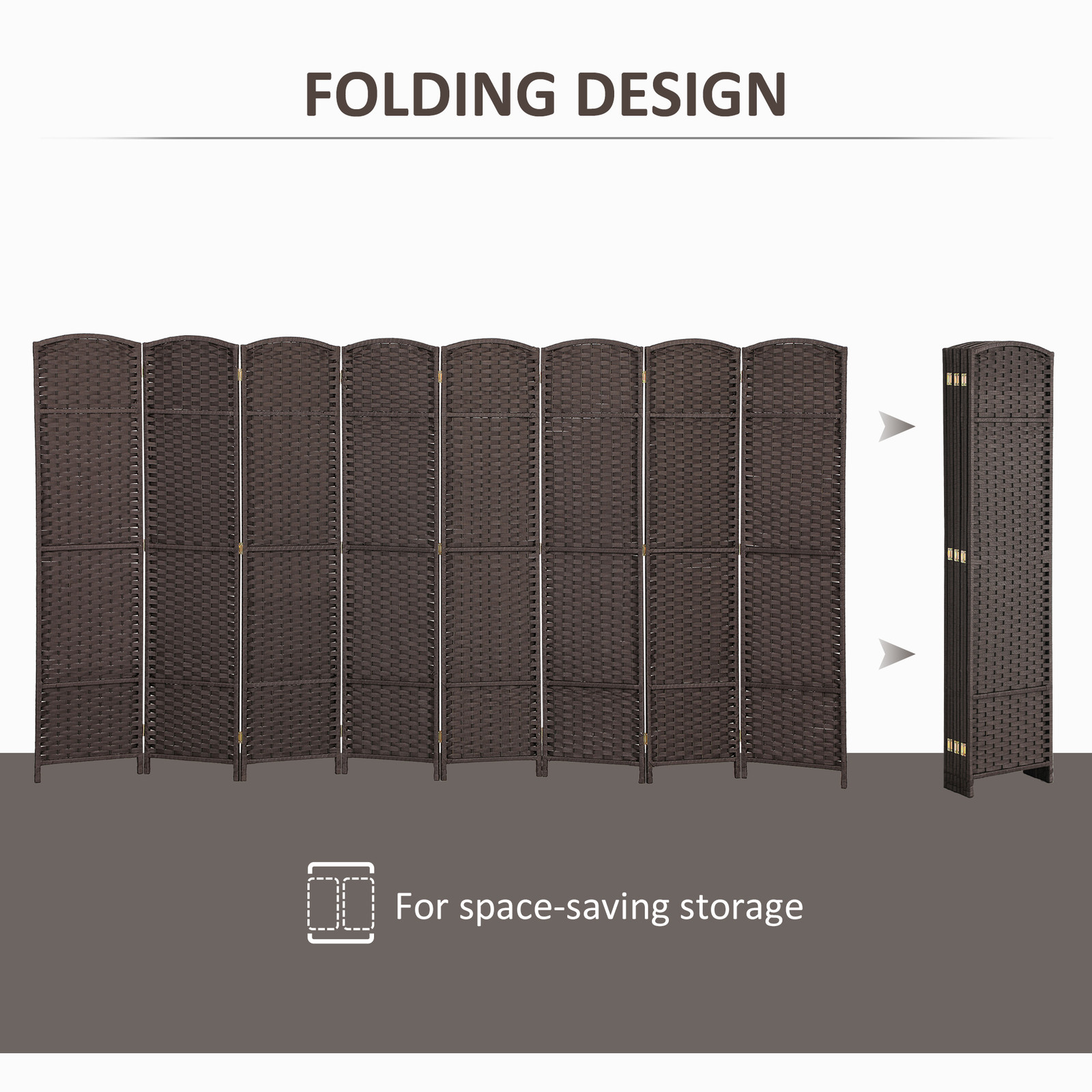 8 Panel Room Divider Freestanding Folding Privacy Screen Brown
