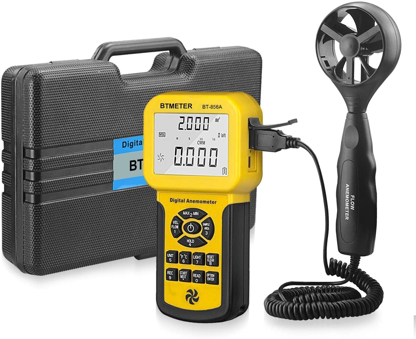 BTMETER 856A Anemometer Wind Speed Air Flow Temp Backlight Data Logger USB HVAC