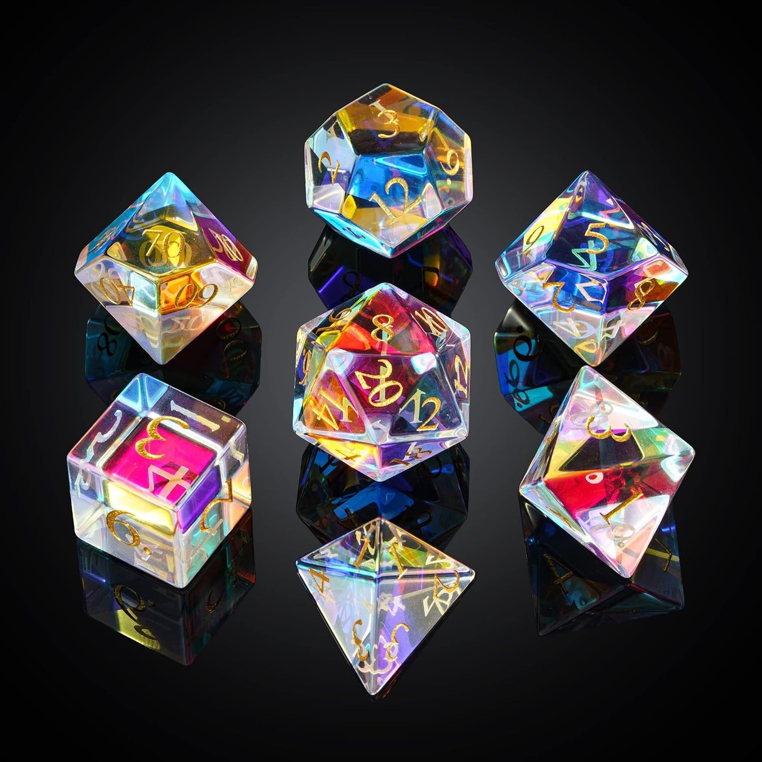 DND Dice Set in Gift Box - Rainbow Glass