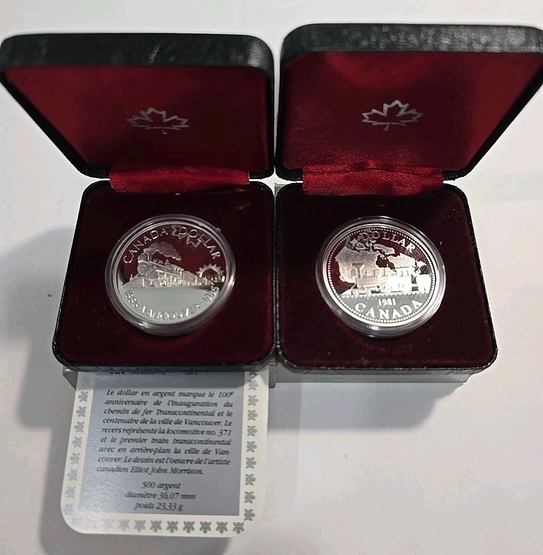 1981 & 1986 Canada Proof Dollars .500 Silver Trains