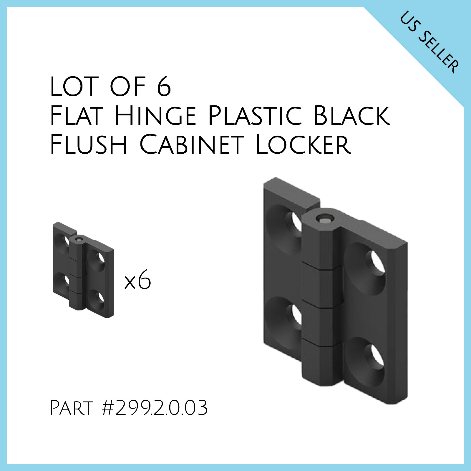 LOT OF 6 Flat Hinge Plastic Black Flush Cabinet Locker 270° degree #299.2.0.03