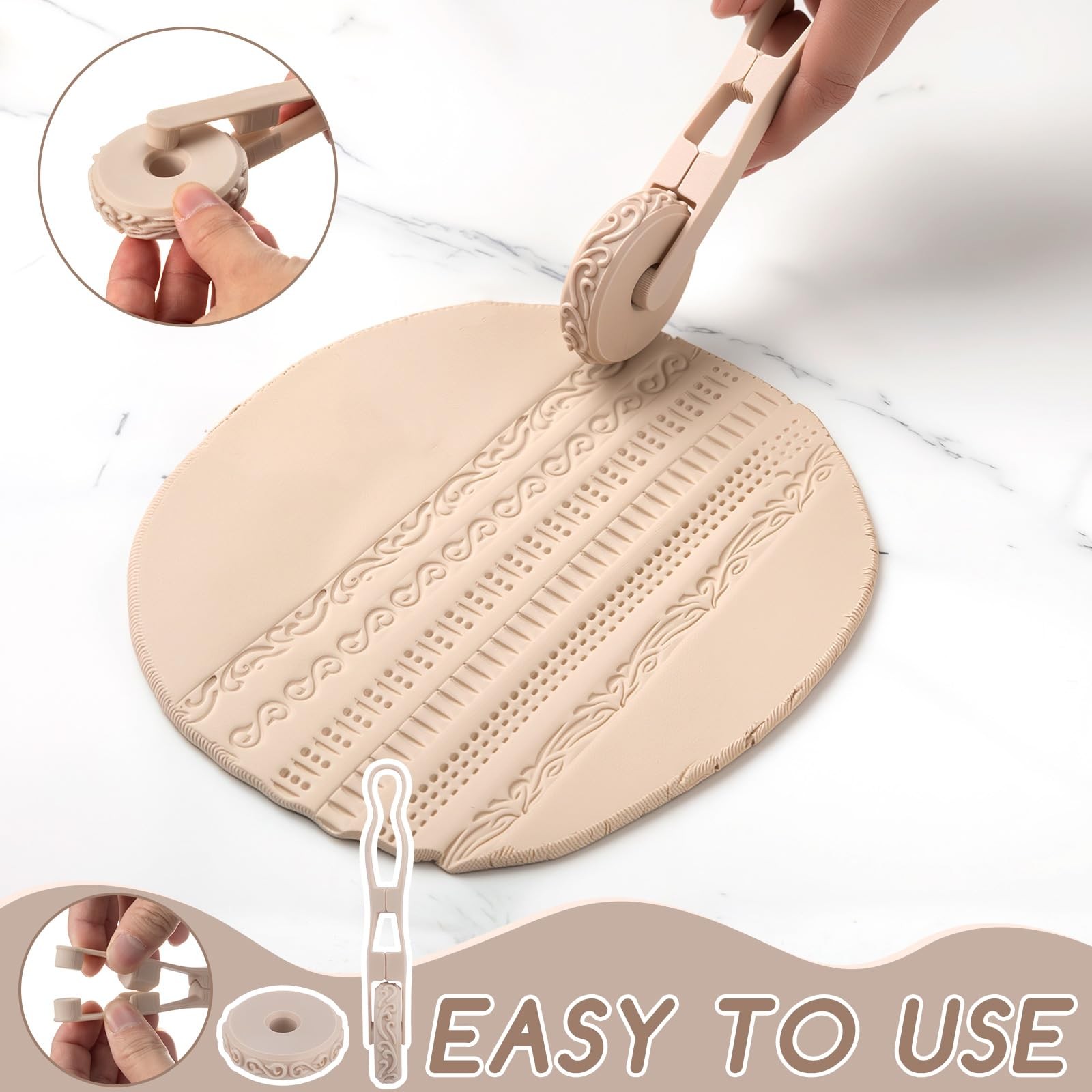 6pcs Clay Texture Rollers, Clay Roller with Handle, 6 Patterns Texture for Mo...