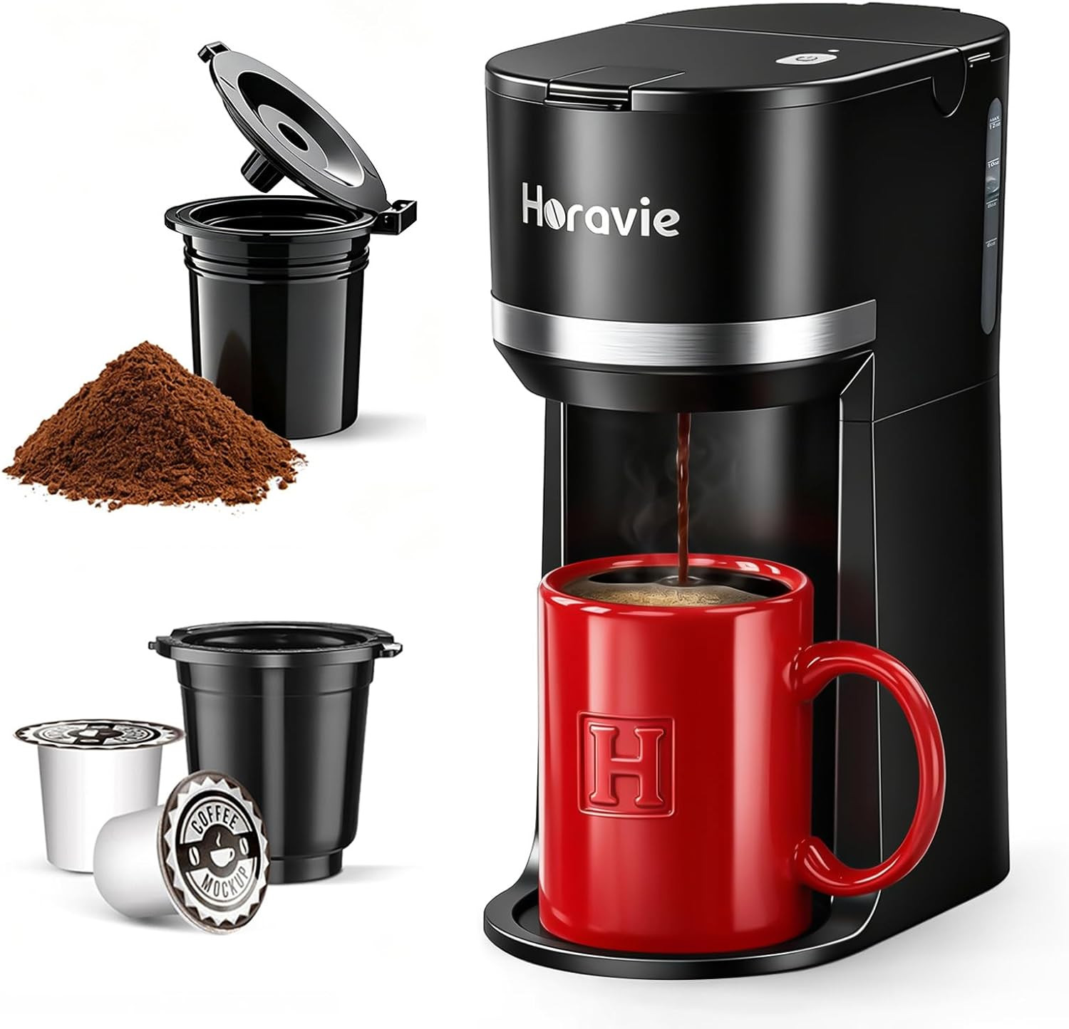 Small Single Serve Coffee Maker for K Cup and Grounds, Fast Brew One Cup Coffee