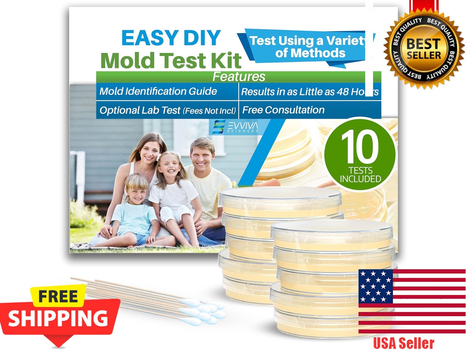 Evviva Sciences Mold Test Kit for Home-10 Simple Detection Tests-Optional Lab