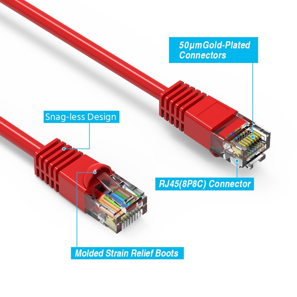 3FT Cat5E RJ45 Ethernet LAN Network UTP Snagless Patch Cable Pure Copper Red
