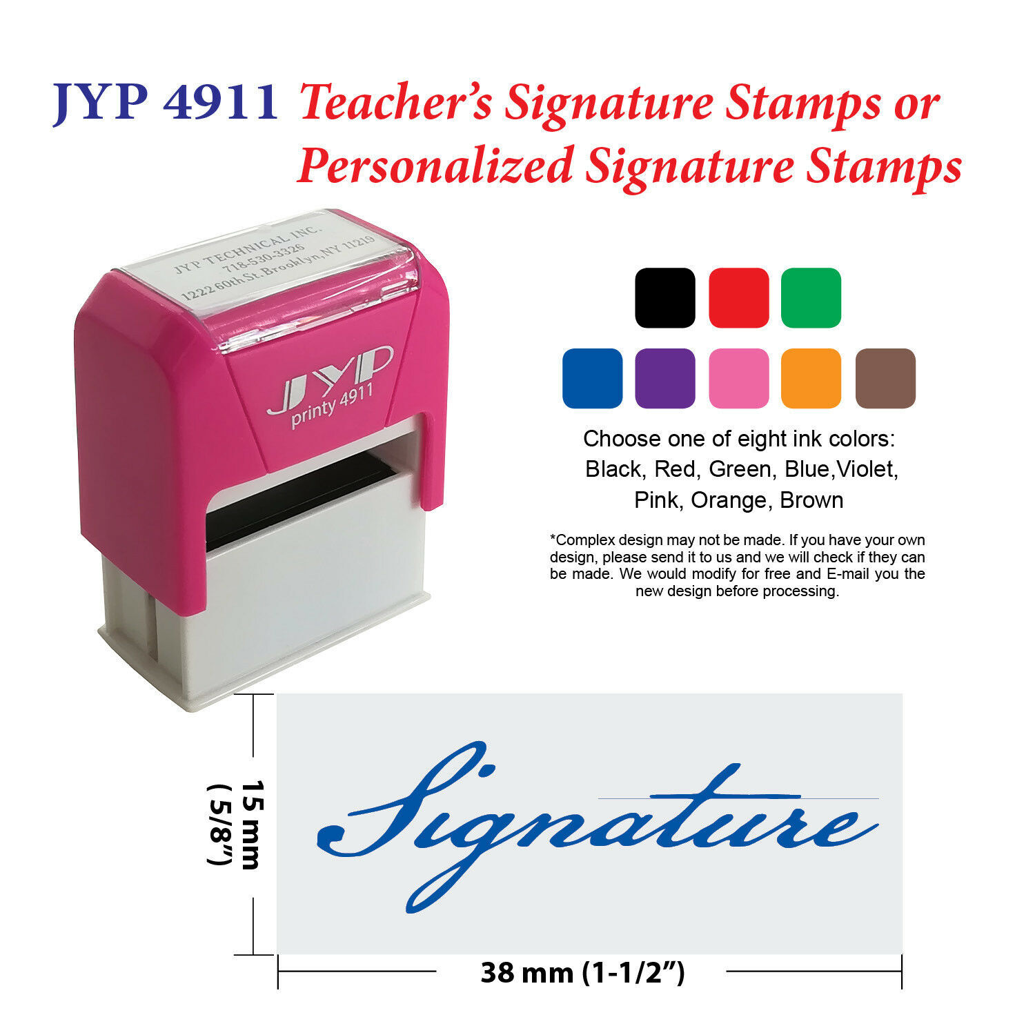 Custom Text with your Logo Teacher Stamp JYP-4911R Self-Inking Rubber Stamp