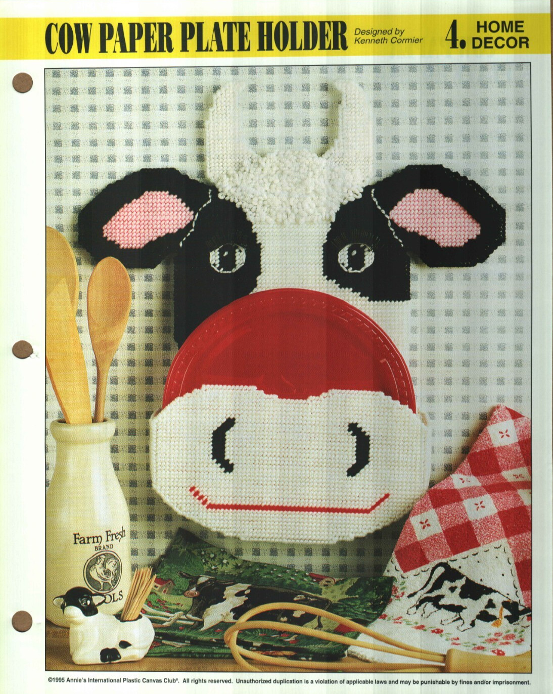 NEW COW PAPER PLATE HOLDER ANNIE'S PLASTIC CANVAS PATTERN INSTRUCTIONS
