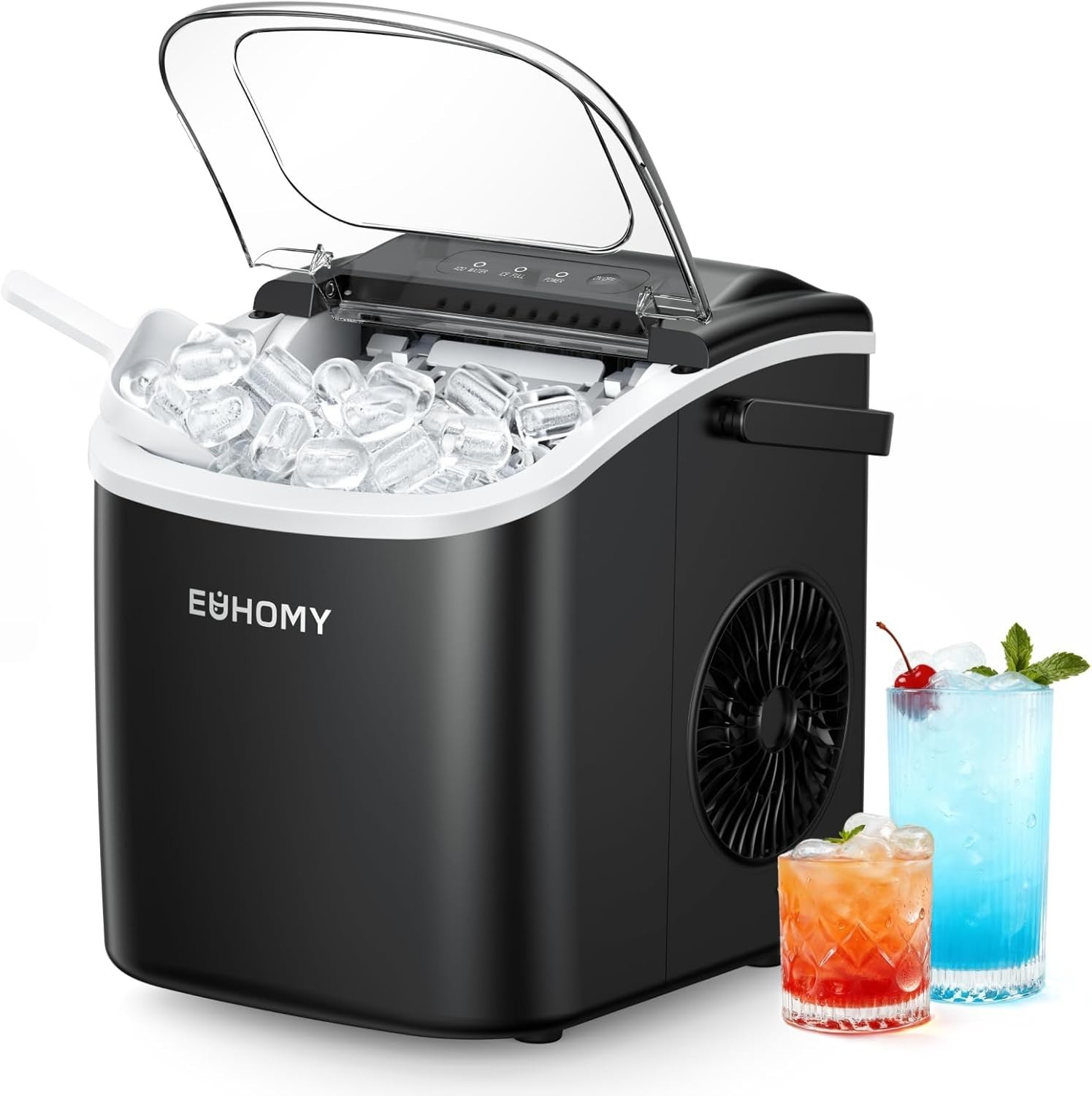 EUHOMY Portable Countertop Ice Maker 26.5lbs/Day, 9 Cubes in 6 Mins, Auto-Clean,