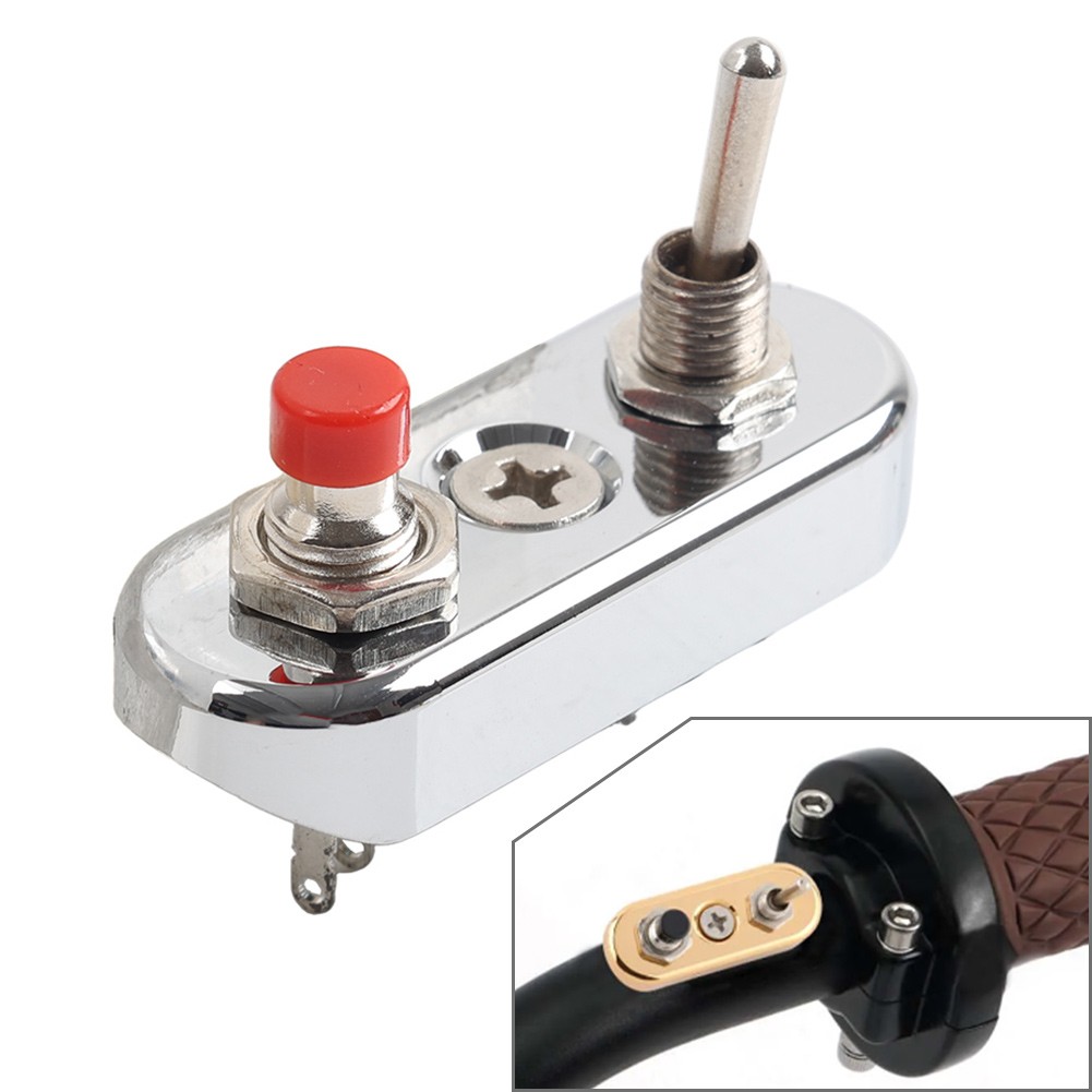 Silver Mini Vintage Motor Toggle Push Button Switch For Harley 7/8" 1" Handlebar