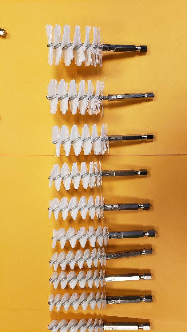 industriaL tube cleaning brush set 1/4''hex  5 piece 8,11,13,15,19mm White nylon