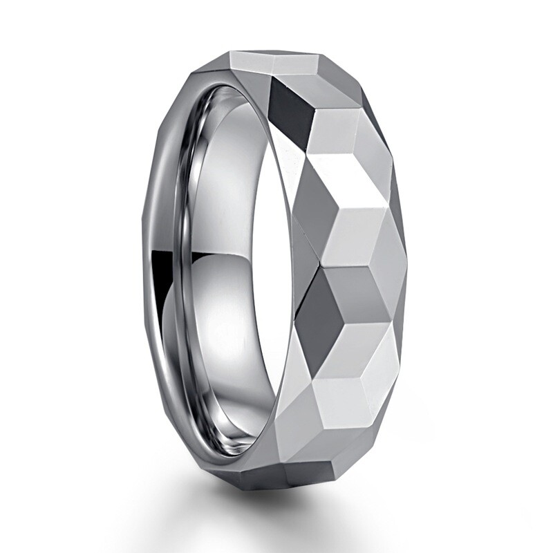 6mm Multi-Faceted Mens Ring Tungsten Tungsten Wedding Bands Ring for Men Comfort