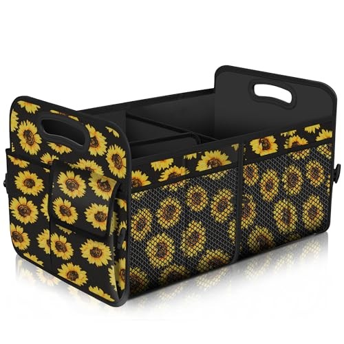 Car Trunk Organizer with 72L Capacity Waterproof Collapsible Large Sunflower