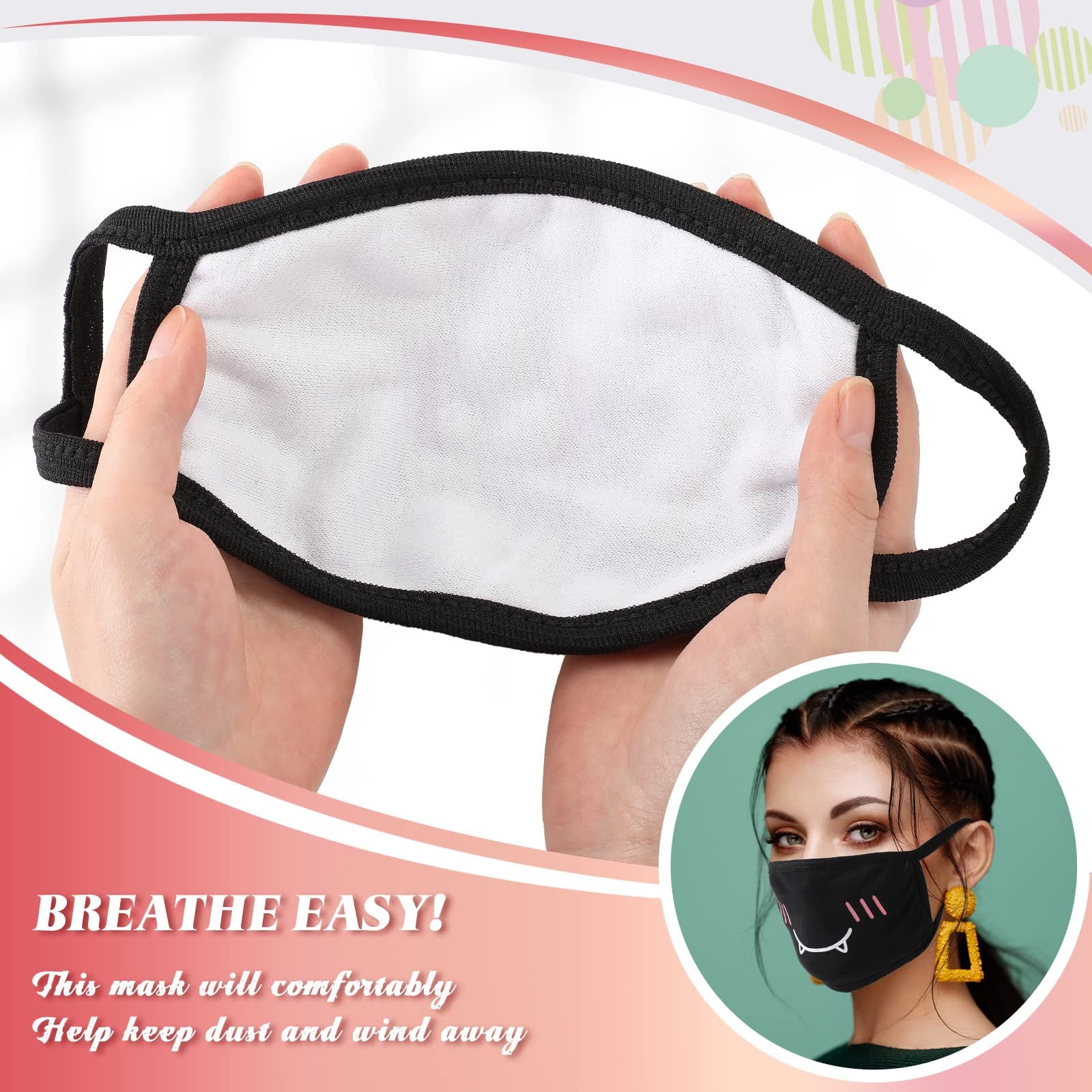 10Pcs Cute Face Mask - Black & White, Reusable Washable Cotton, for Adult Teens