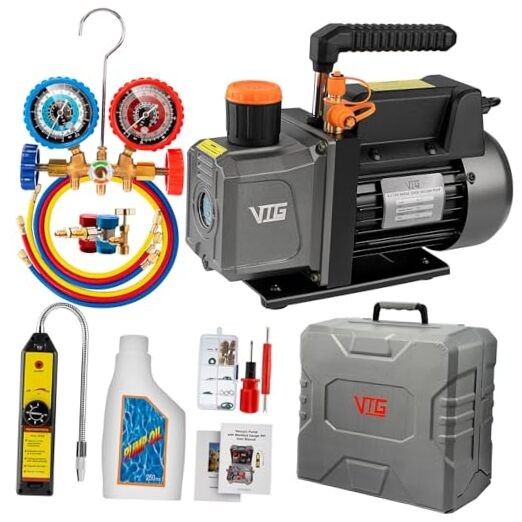 4.5 CFM AC Vacuum Pump and Gauge 4.5 CFM&3 way(R134a R12 R22 R502 Compatible)