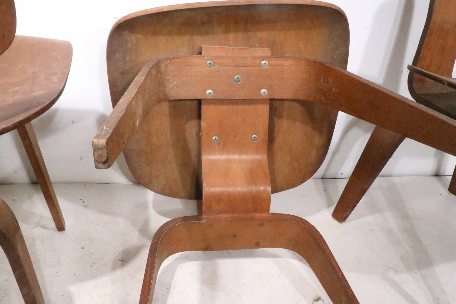 Lot of 4 Early Eames DCW Chairs as is