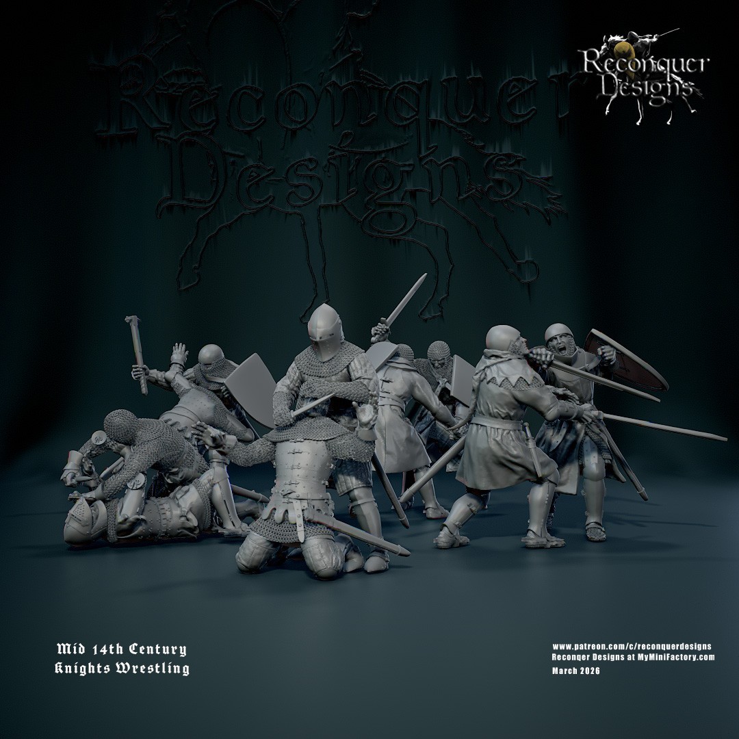 Mid 14th Century Knights Brawling from Reconquer Designs. 30mm.