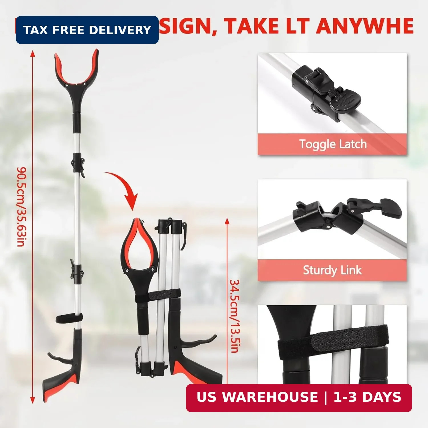 2-Pack Grabber Reacher Tool, 36" Foldable Trash Picker Upper | Extra Long Heavy