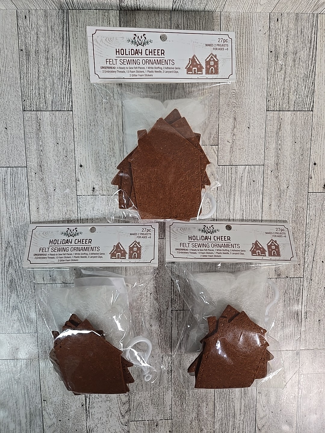 Felt Sewing Ornaments Gingerbread 27 Pieces Crafters Lot of 3 Holiday Cheer NEW