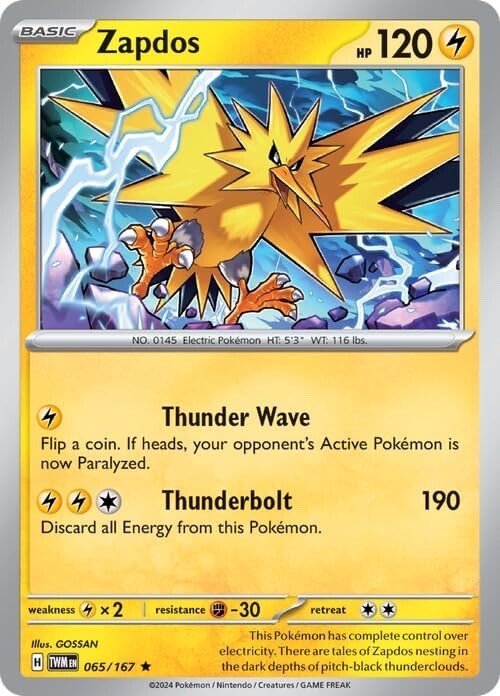 Pokemon - Twilight Masquerade - Zapdos 065/167 - Holo Rare - NM/M