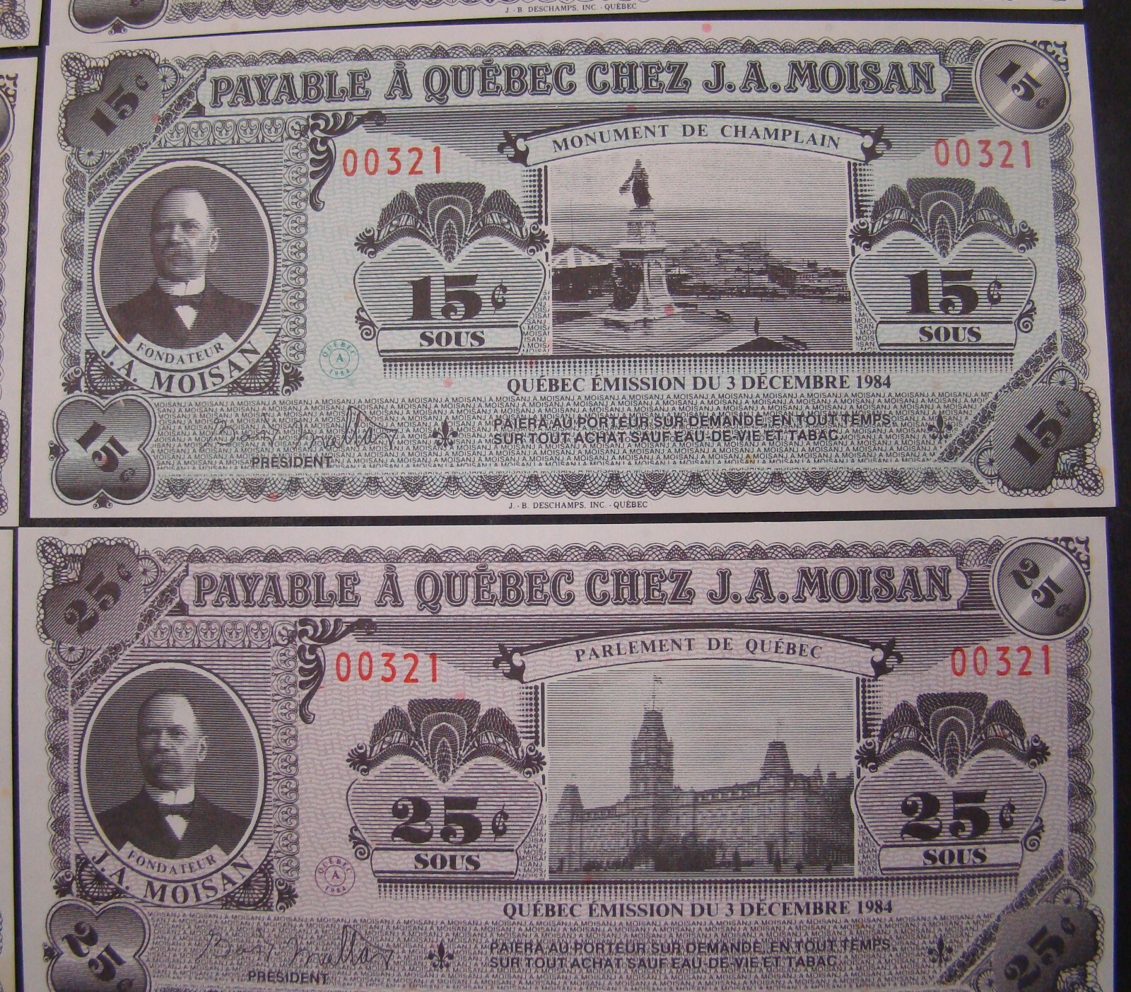 1984 Canada 3 Sous thru Dollar Moisan Quebec Matching Serial Numbers 12 Notes