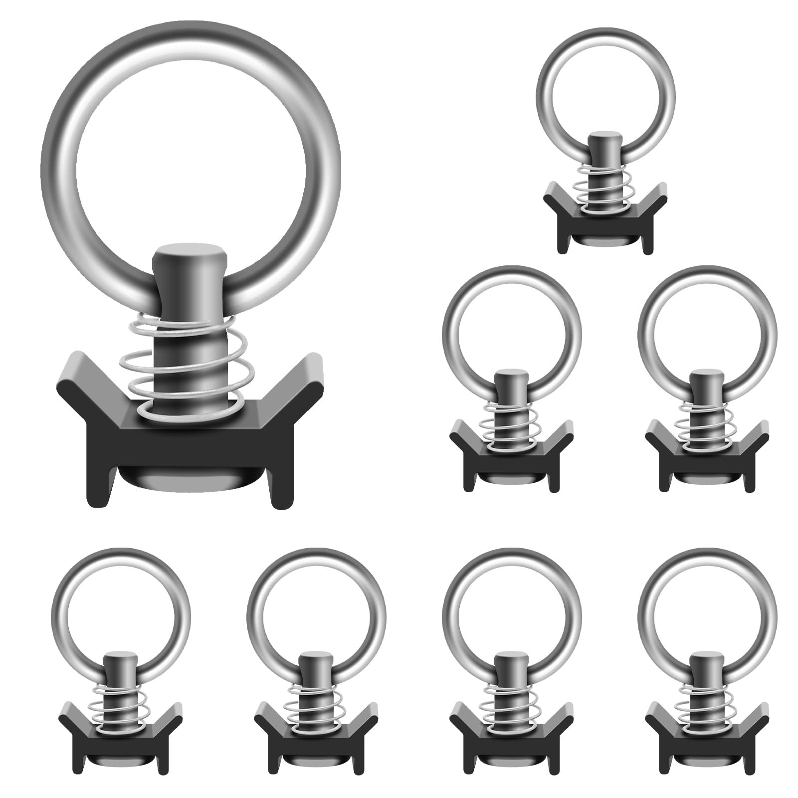 SALUINOKI 8Pack L Track Single Stud Fitting with Round Ring Black, 8SO, Black
