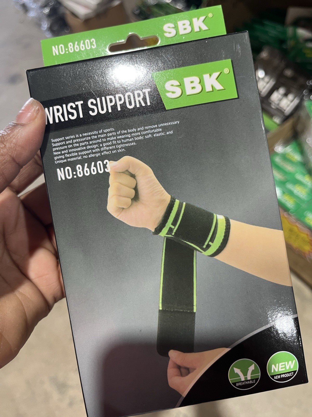 SBK Wrist Wrap 86603 Black Green Breathable Sports Support Gym Training