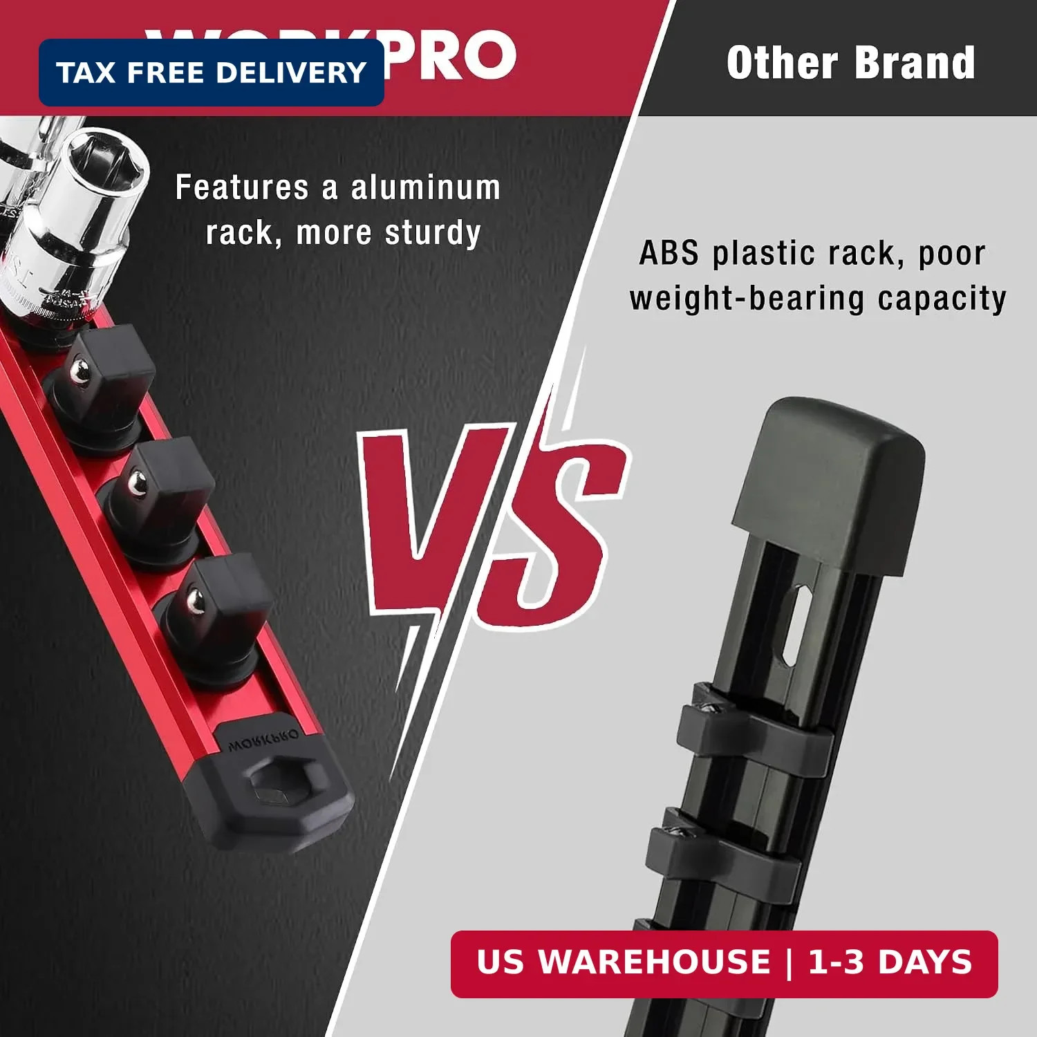 WORKPRO Magnetic Socket Organizer, Heavy Duty 3/8-Inch Drive Socket Rail | 1 Pie