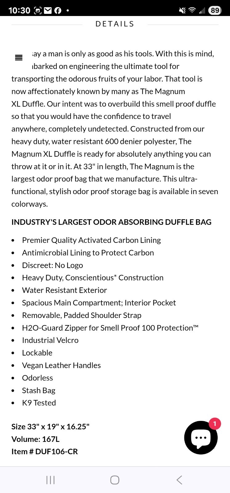 ABSCENT SMELL PROOF XL DUFFLE BAG MAGNUM!!!