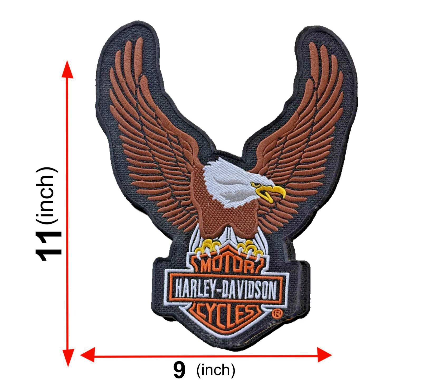 Harley-Davidson Brown Up-Wing Eagle Patch "11 x 9 " Made in USA-IRON ON PATCH