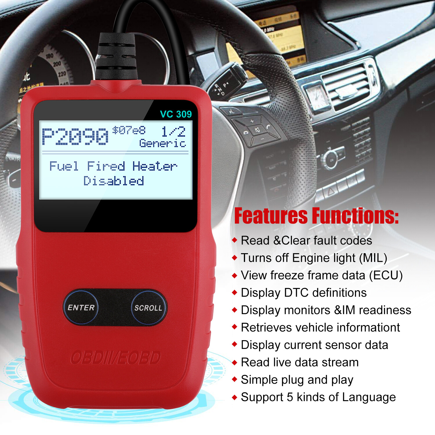 Auto Check Engine Battery Test OBD2 Scanner ODB2 Code Reader Car Diagnostic Tool