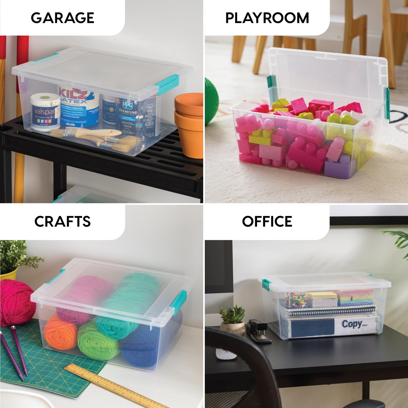 Clear 12 Qt Plastic Storage Bins 4 Pack, Stackable Craft Organizer, Office Home