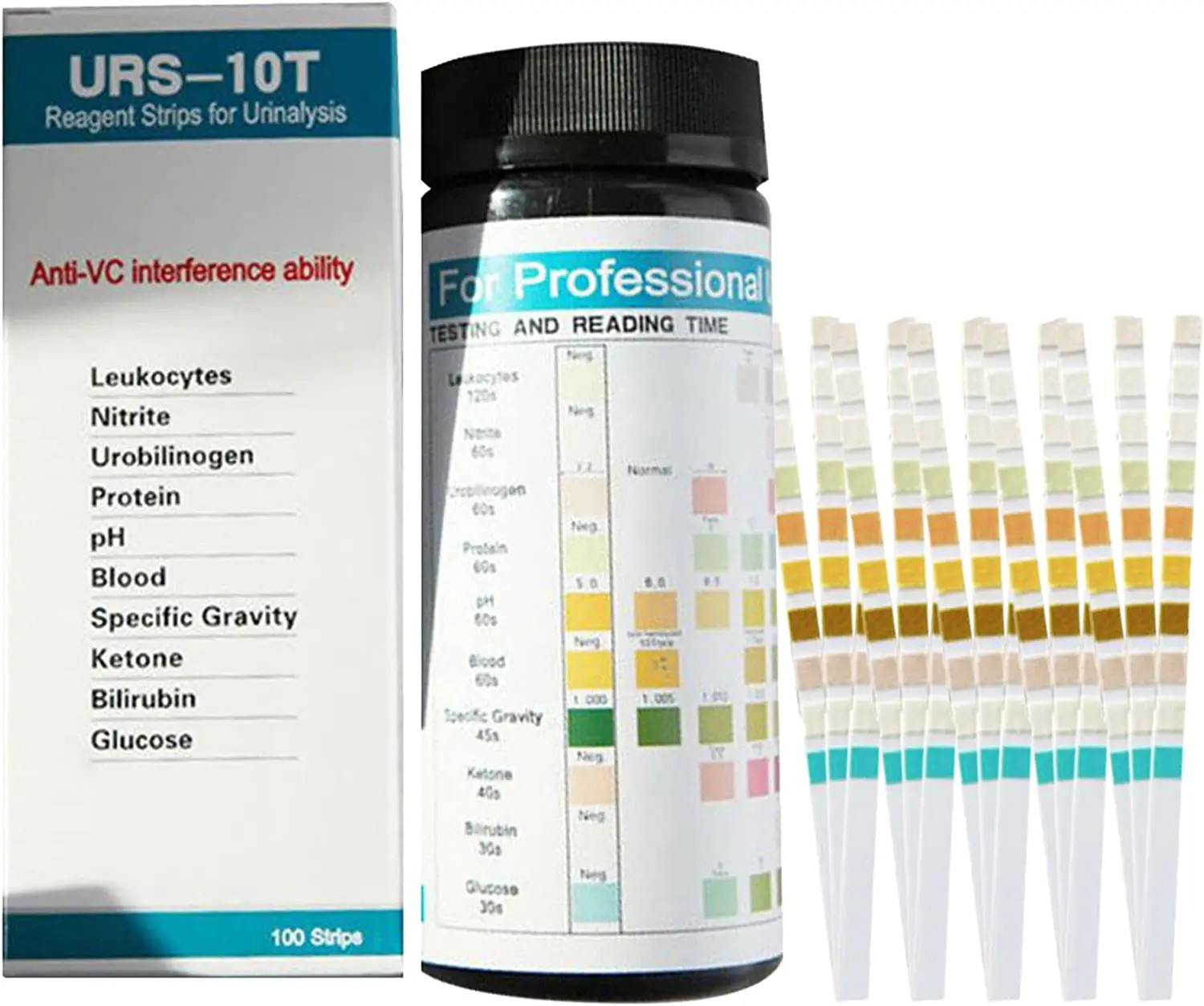 URS Urine Test Strip 10 Parameters 100 Strips Home Urinalysis Testing for Health