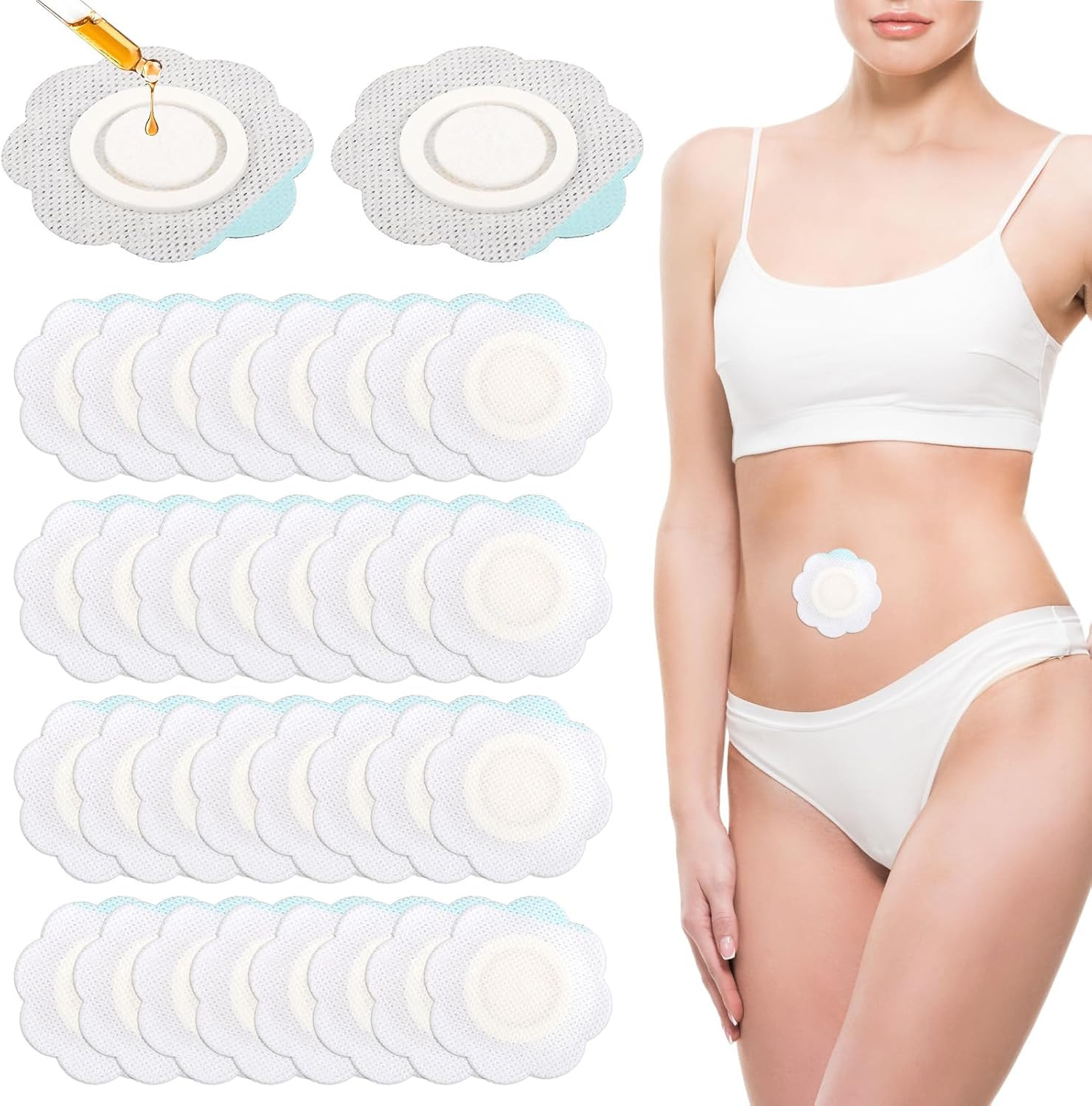 30Pcs Castor Oil Pack Wrap for Belly Button, Self-Adhesive Disposable Castor Bel