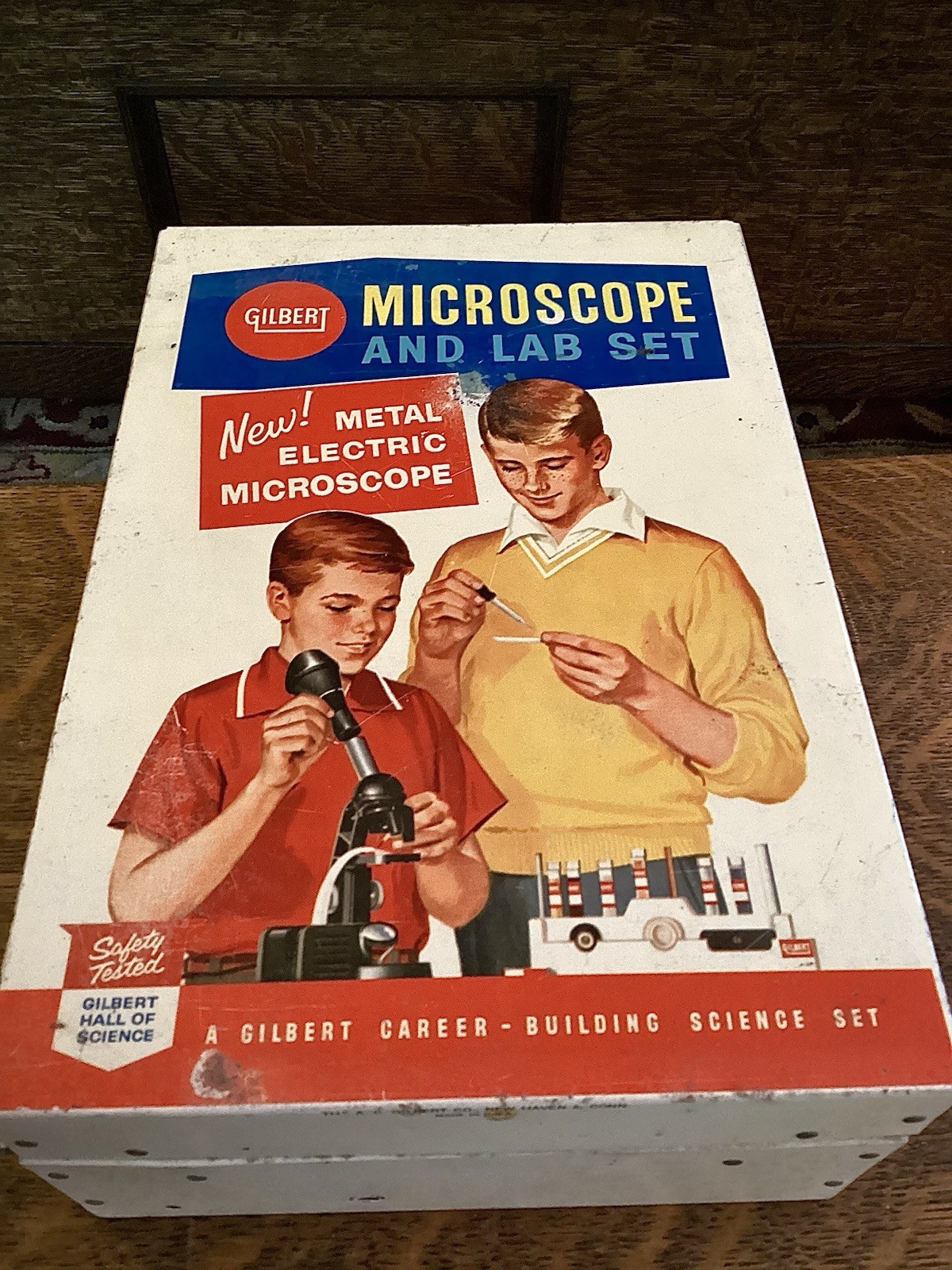 Microscope Vintage Gilbert Metal Zoom Electric Laboratory Scientific Toy Case