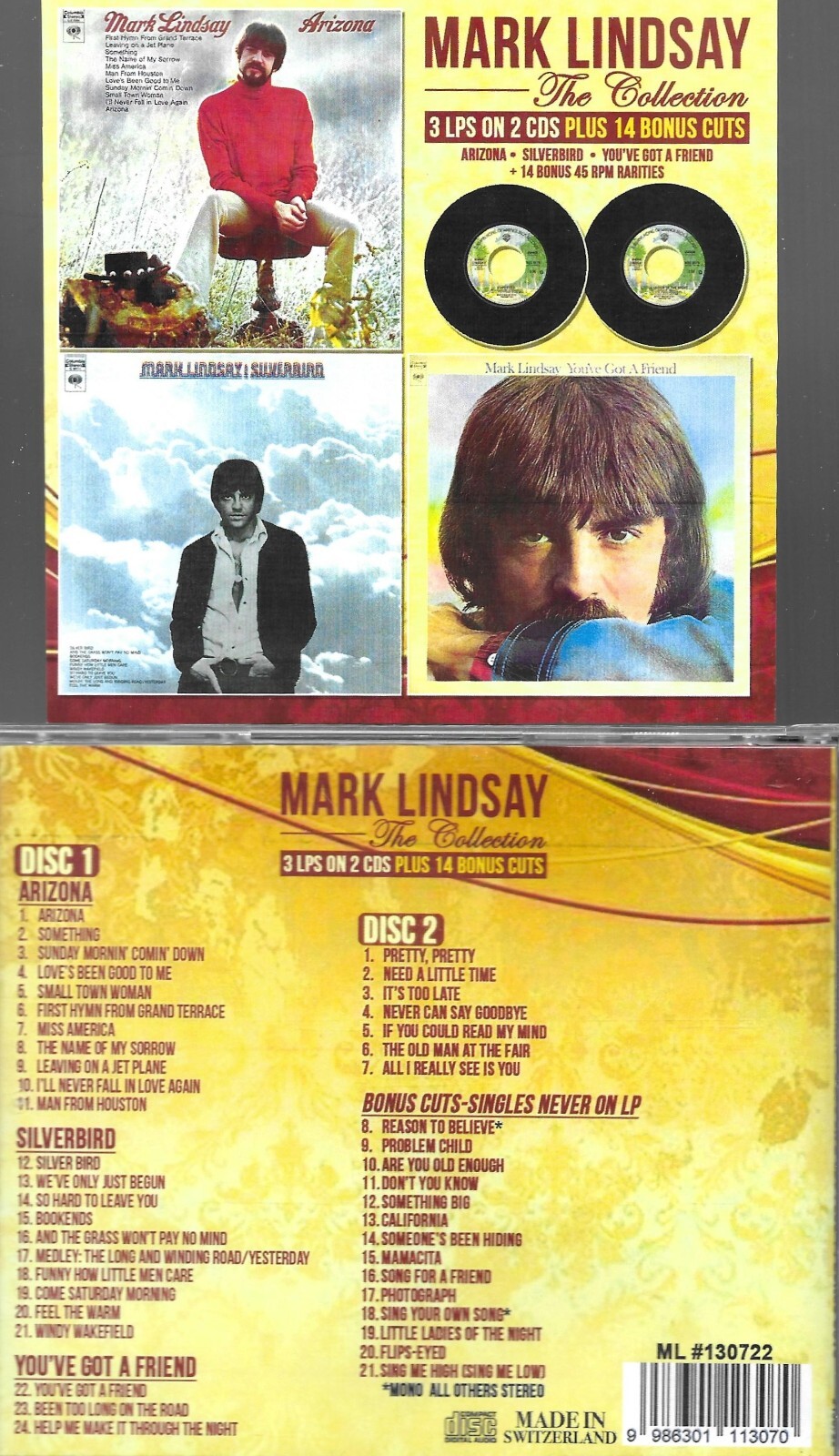 MARK LINDSAY ARIZONA/SILVERBIRD/YOU'VE GOT A FRIEND-3 LPS + 14 BONUS CUTS 2 CDs