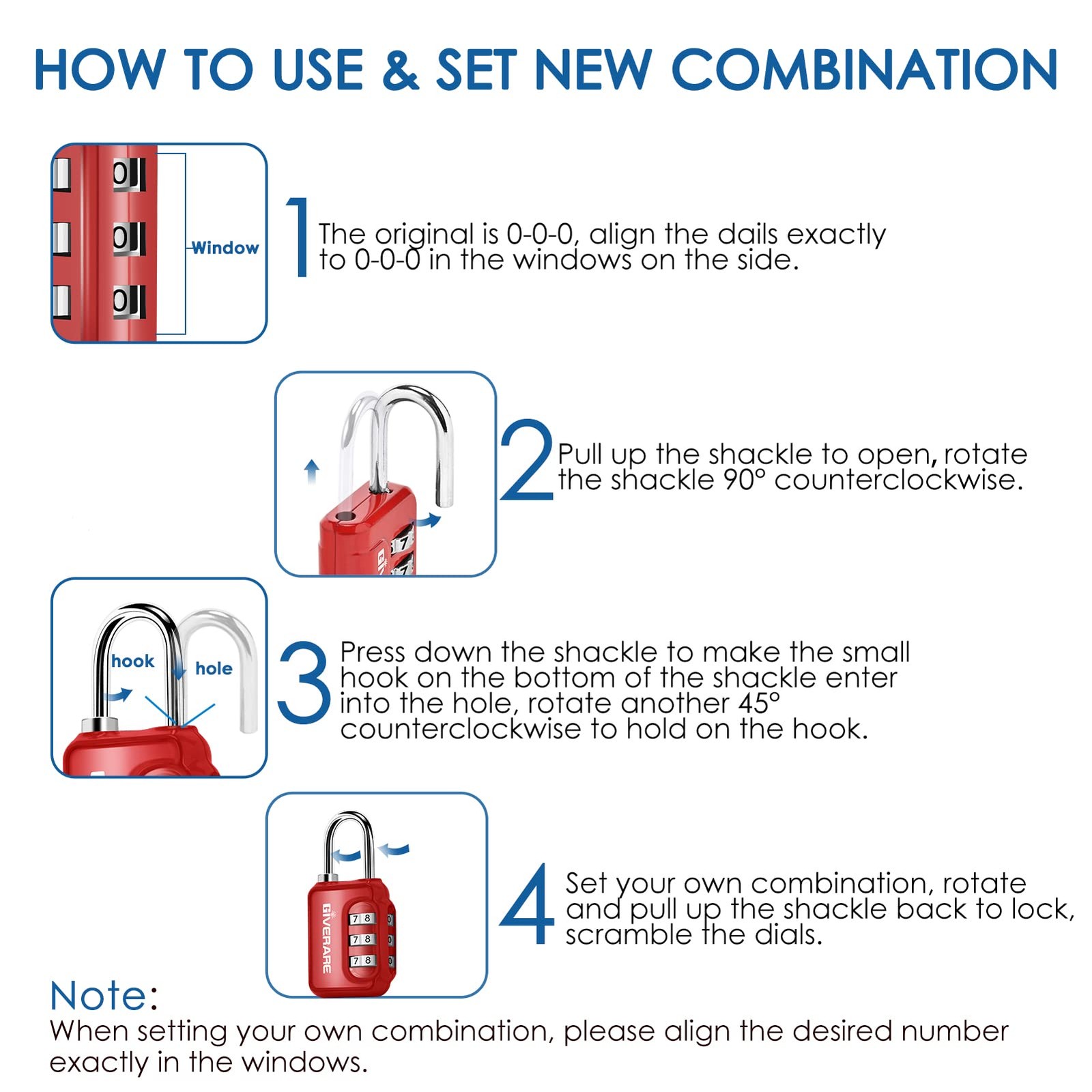 GIVERARE 2 Pack Combination Lock, 3-Digit Padlock Keyless, Small, Blue+Red