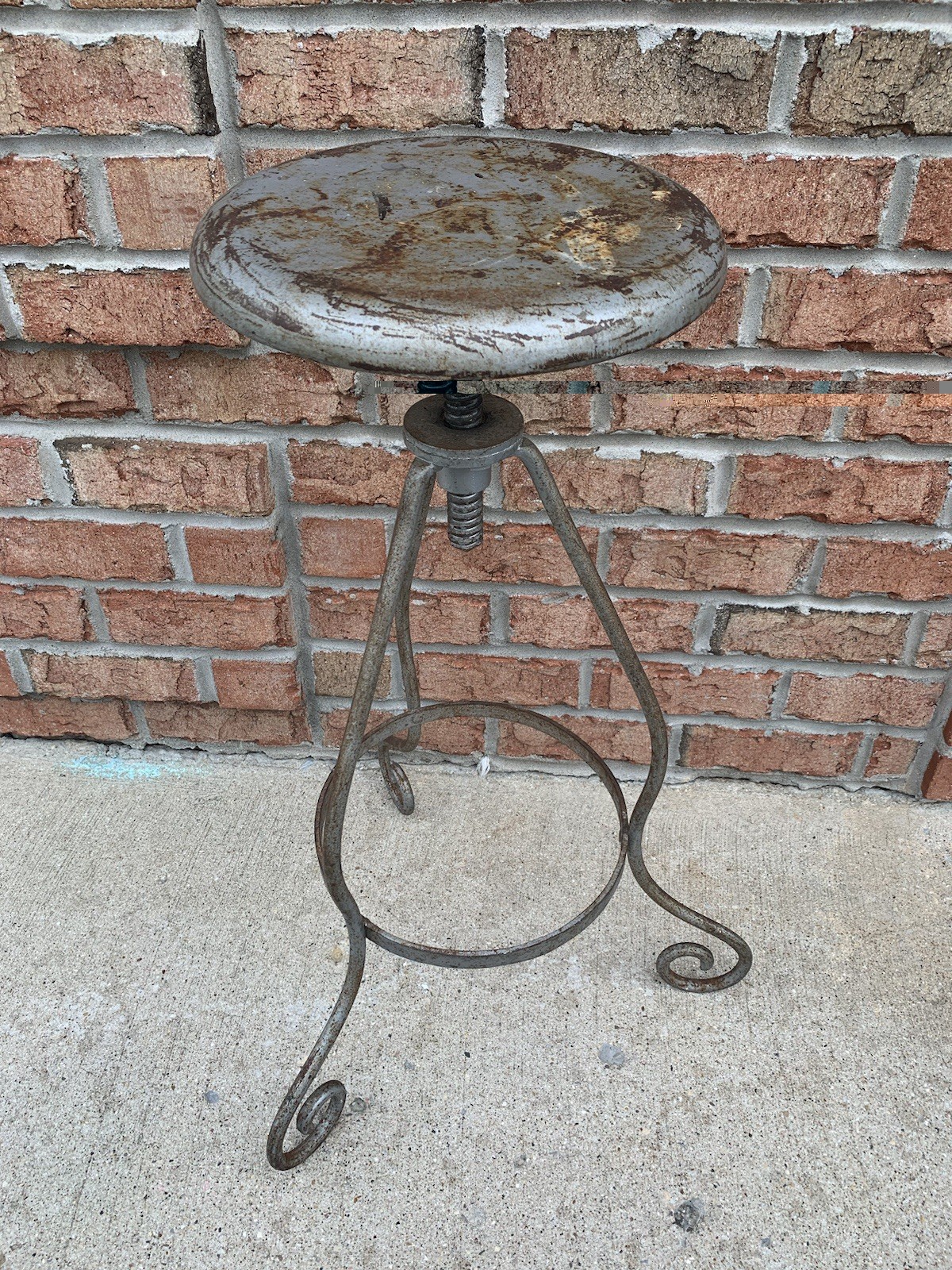 Vintage Industrial Adjustable Iron Swivel Tripod Drafting Apothecary Shop Stool