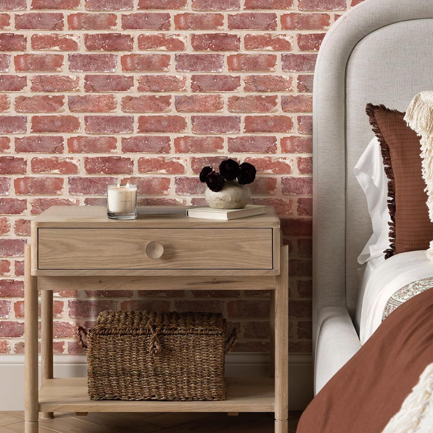 COMSTICKC 3D Red Brick Peel & Stick Wall Panel, 10-Pcs 11.8"x11.8" Tile
