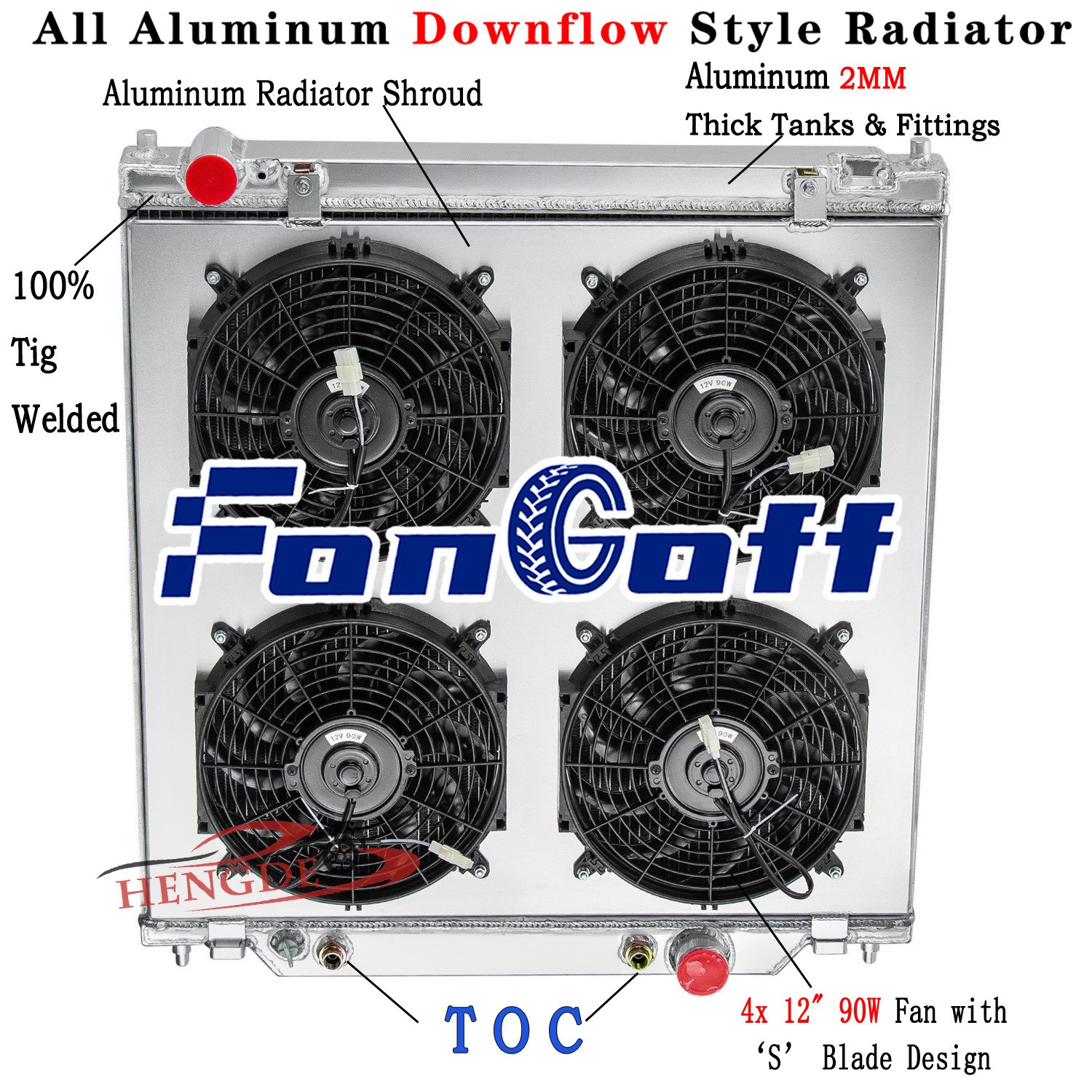 4 Row Radiator Shroud Fan For 2005-2007 Ford F250 F350 F450 F550 6.0L 6.8L AT