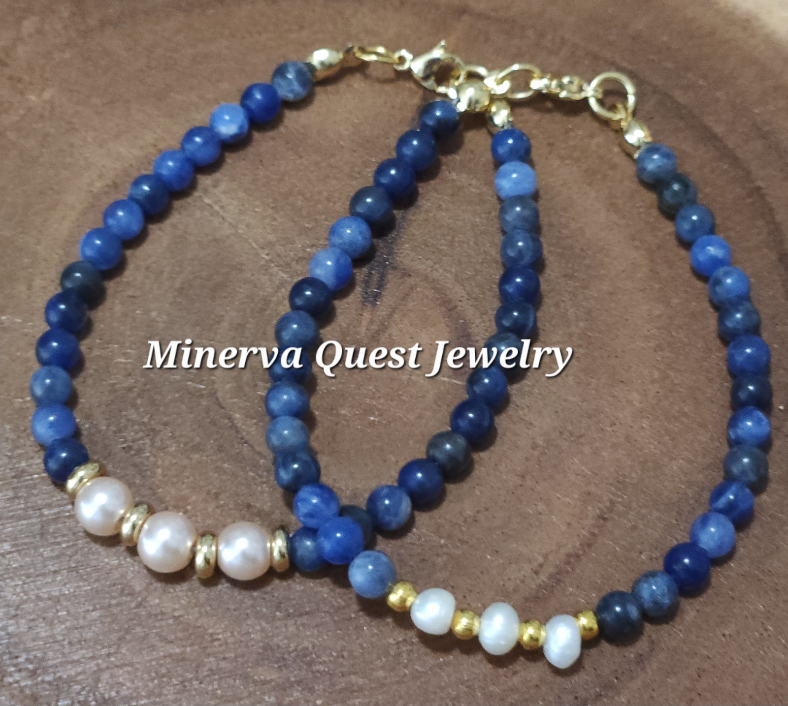 Handmade Artisan Sodalite Natural Pearl Bracelet.  #2603