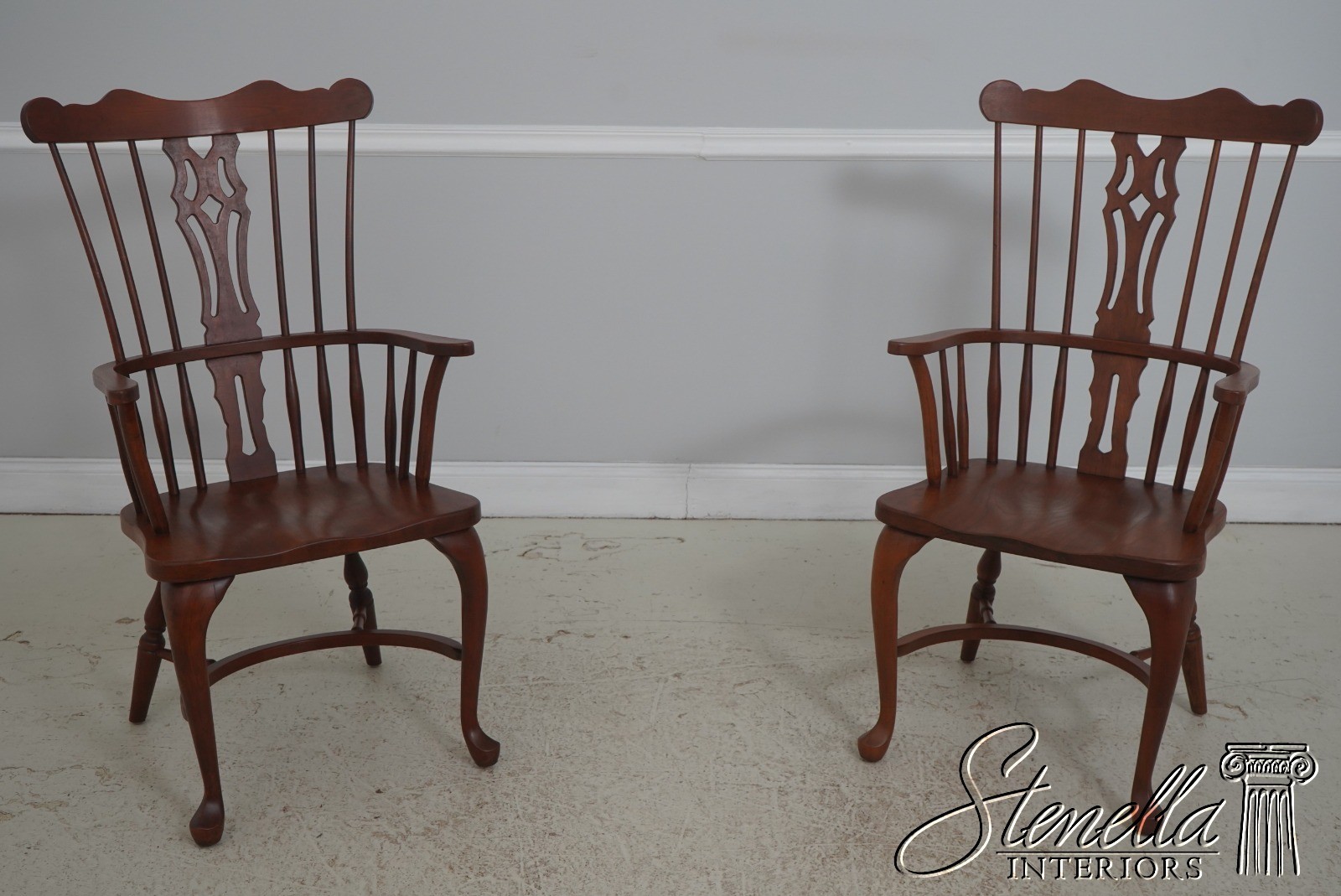 L71863: Set of 6 Solid Cherry Brace Back Windsor Chairs